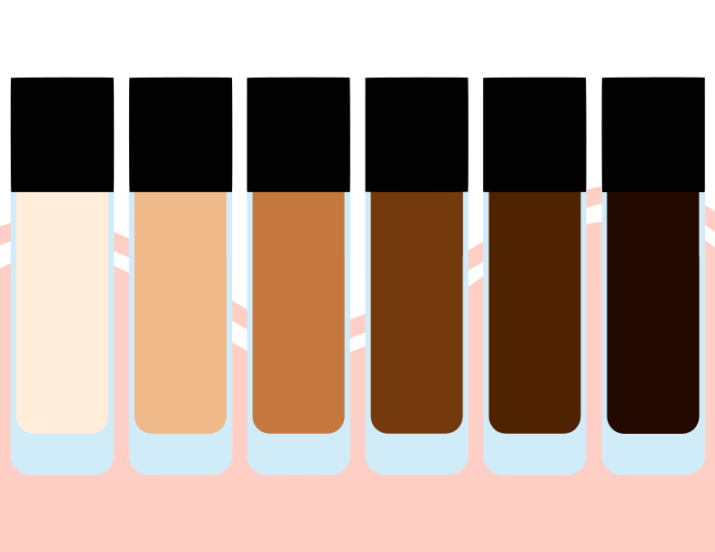 A set of different shades of makeup on a pink background