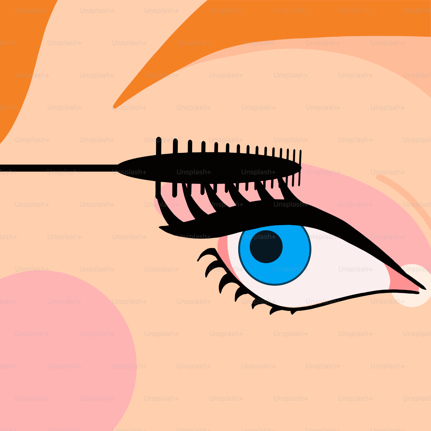 A close up of a woman's face with a brush in her eye