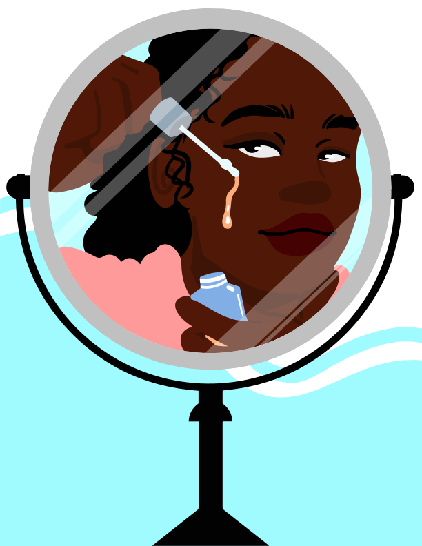 A woman looking at her reflection in a mirror