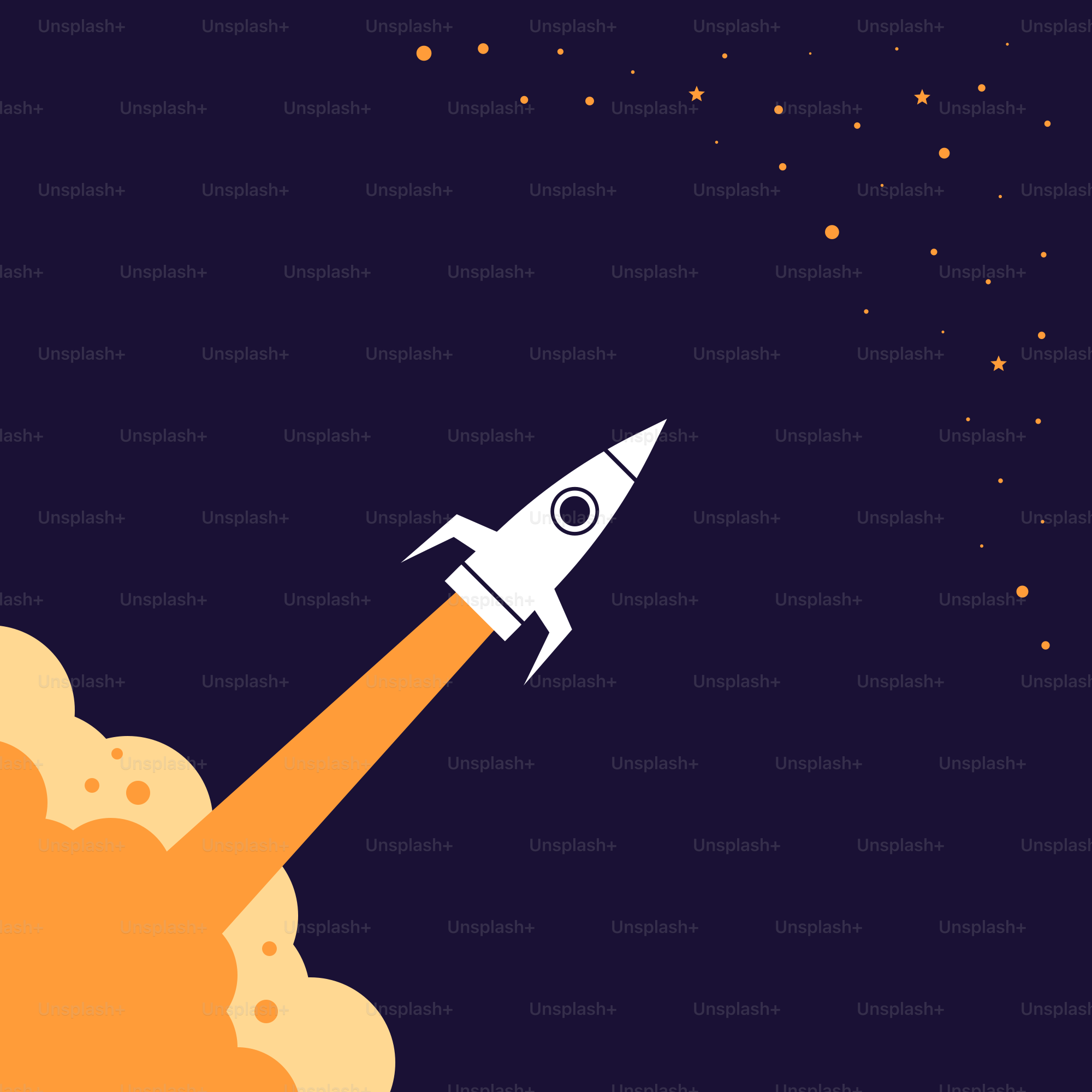 A rocket is flying through the night sky