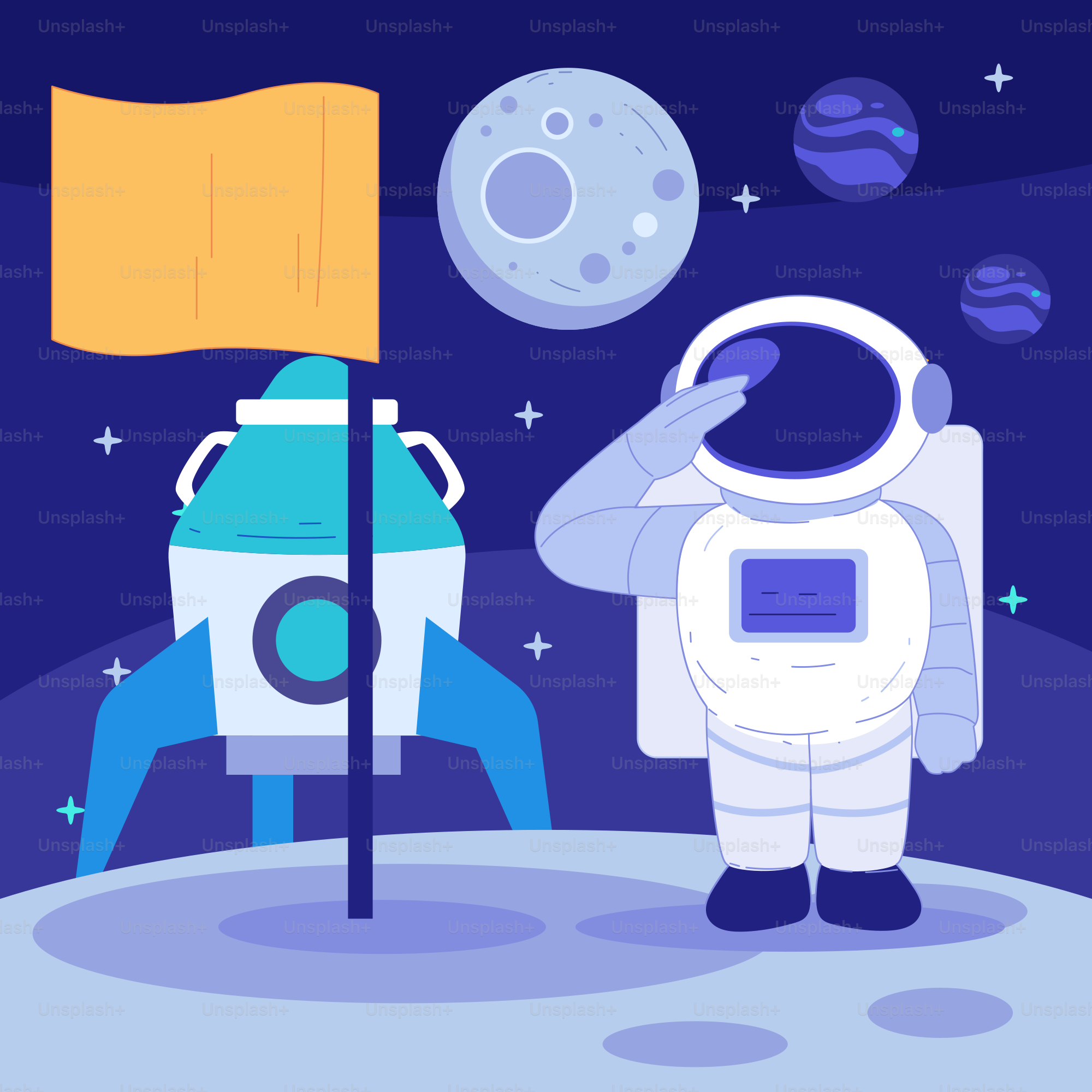 Um astronauta em pé na lua segurando uma bandeira