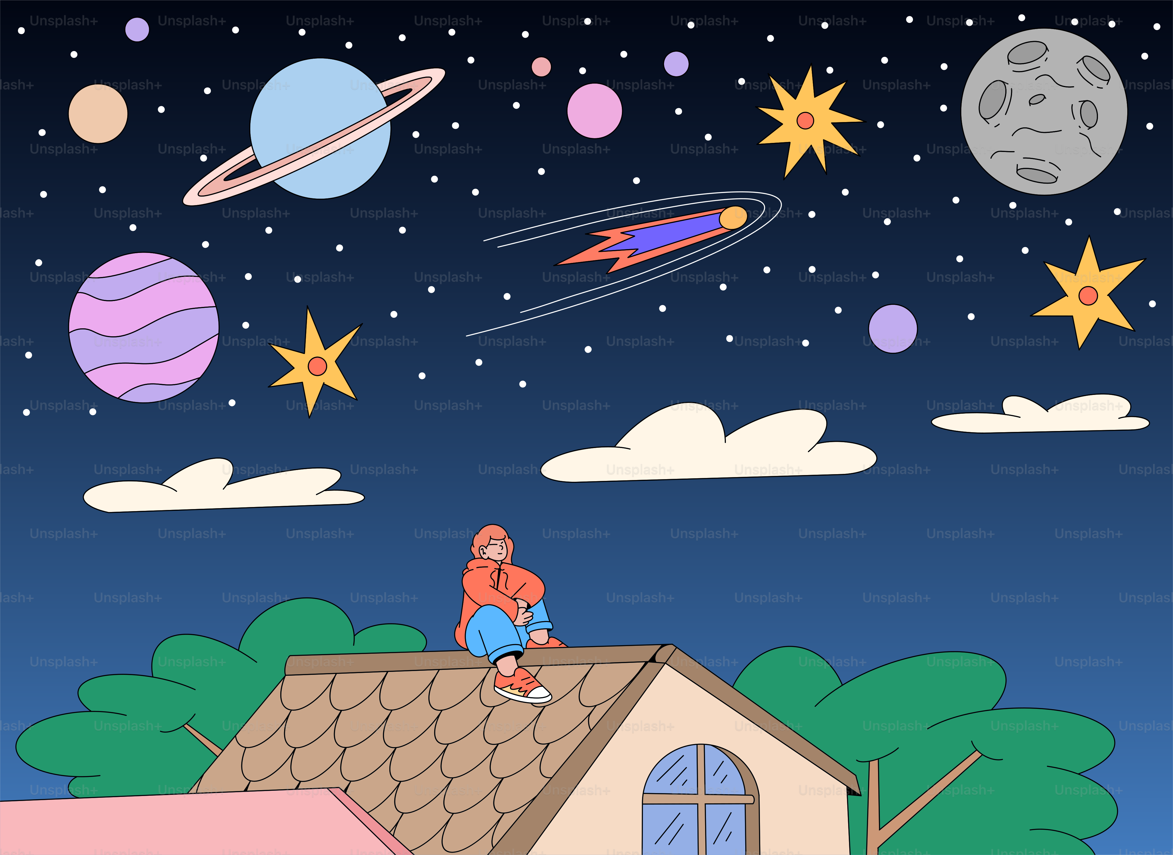 A person sitting on the roof of a house