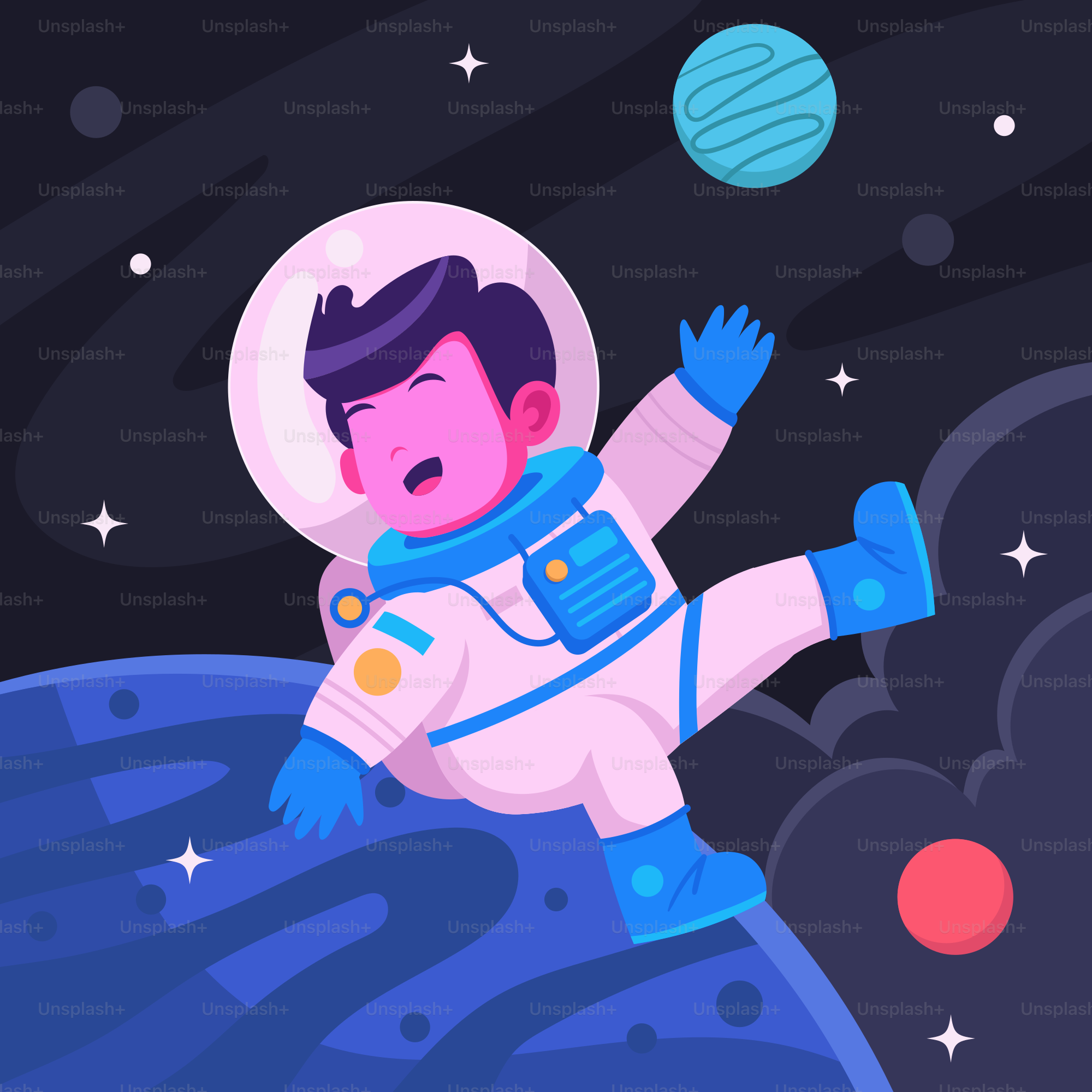 Un hombre con un traje espacial flotando en el aire