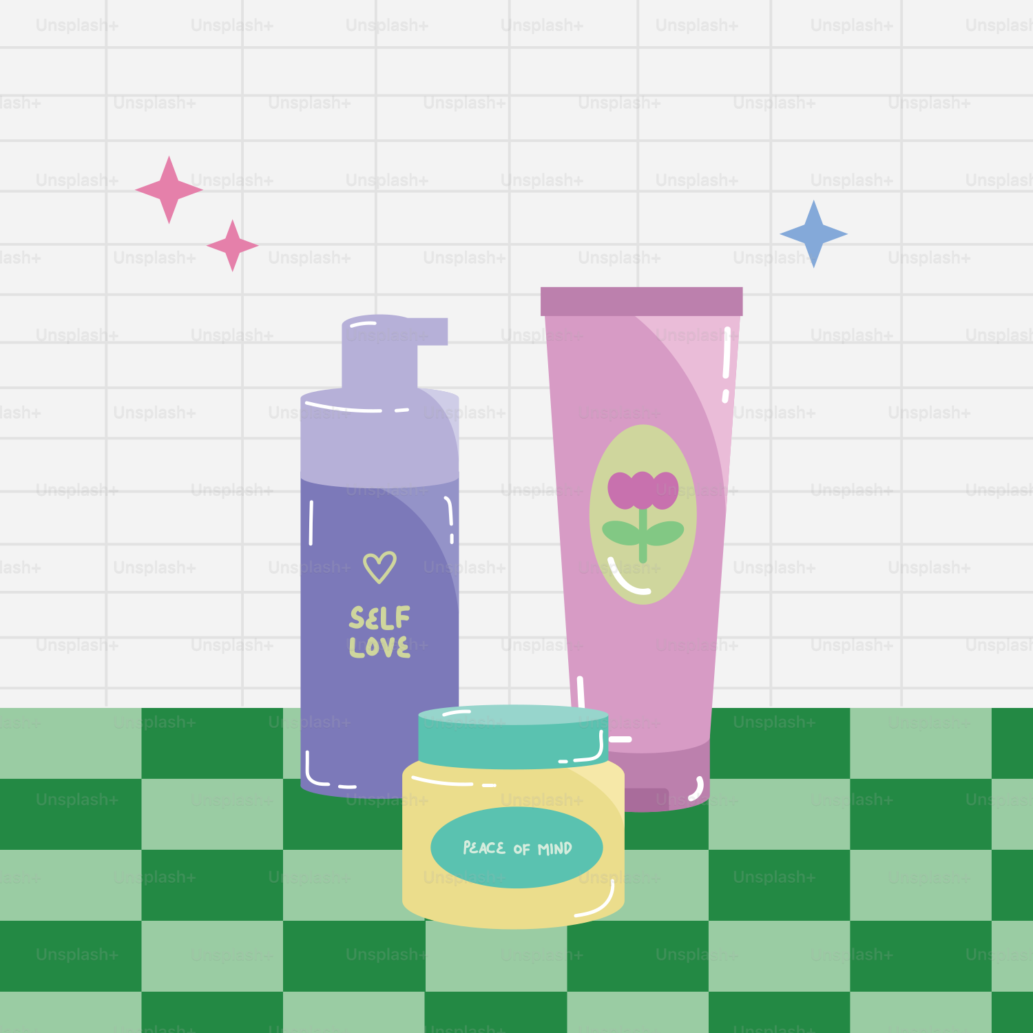 Un paio di bottiglie di lozione sedute sopra un tavolo a scacchi