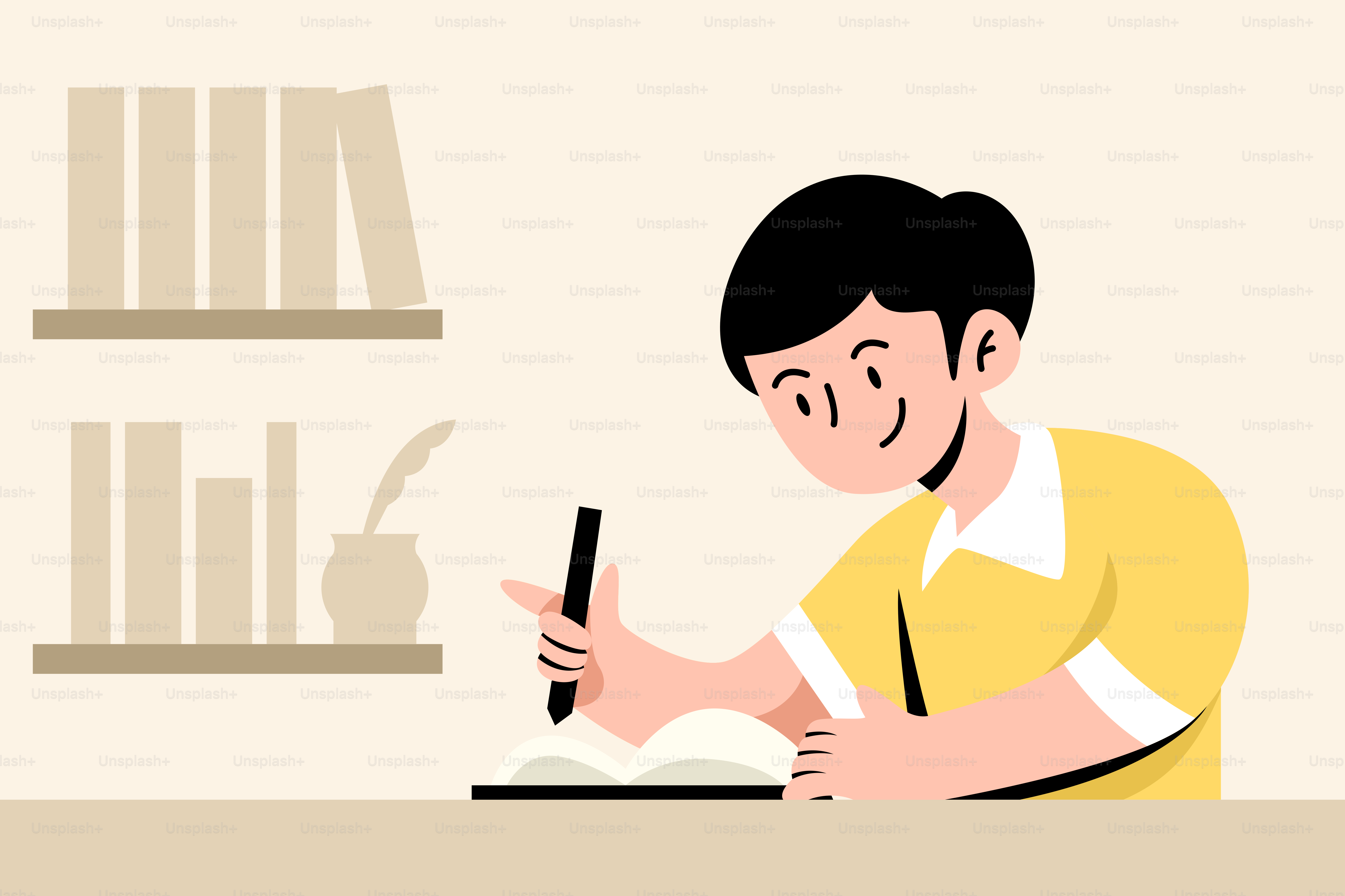 A man sitting at a desk with a pen in his hand