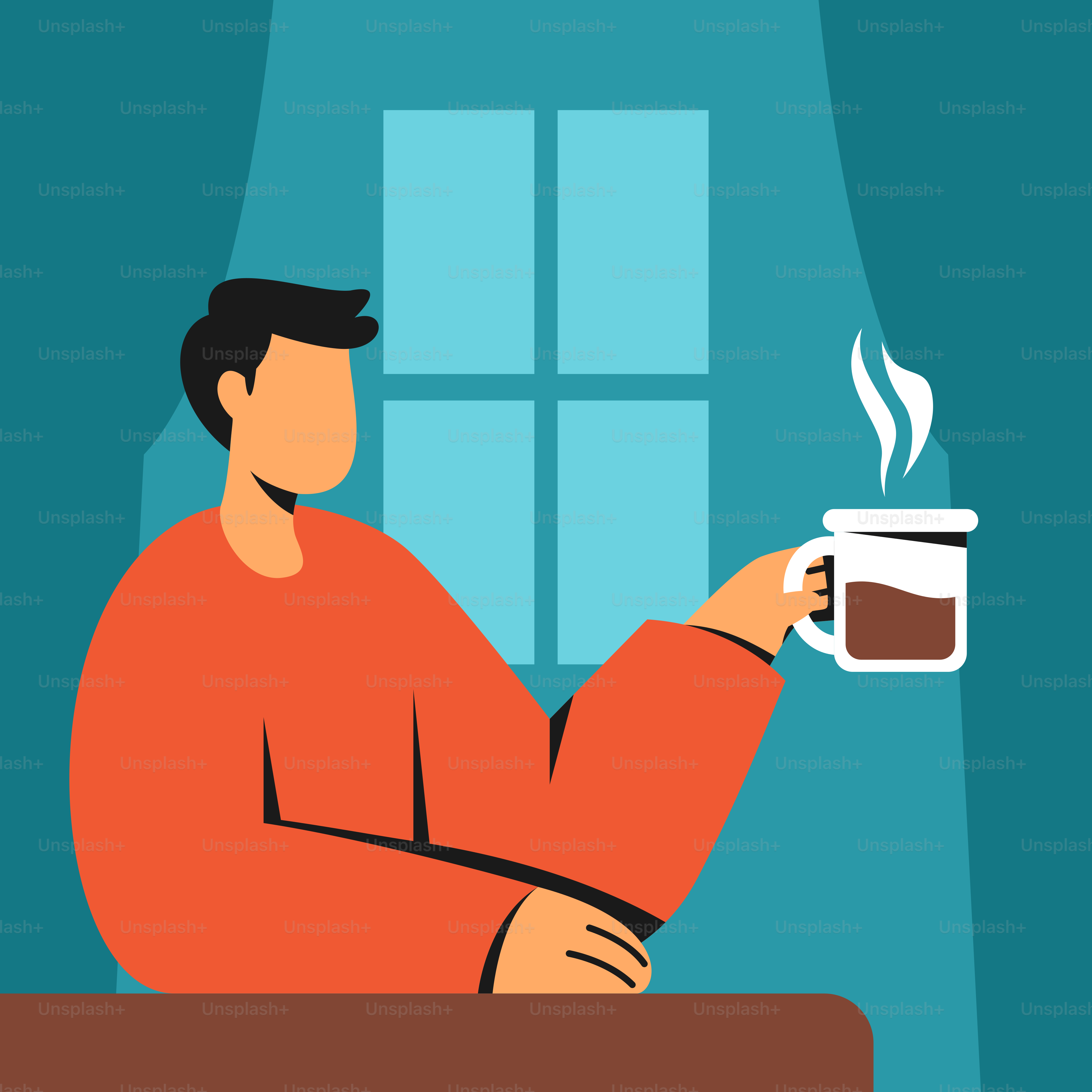 Un homme assis à une table tenant une tasse de café