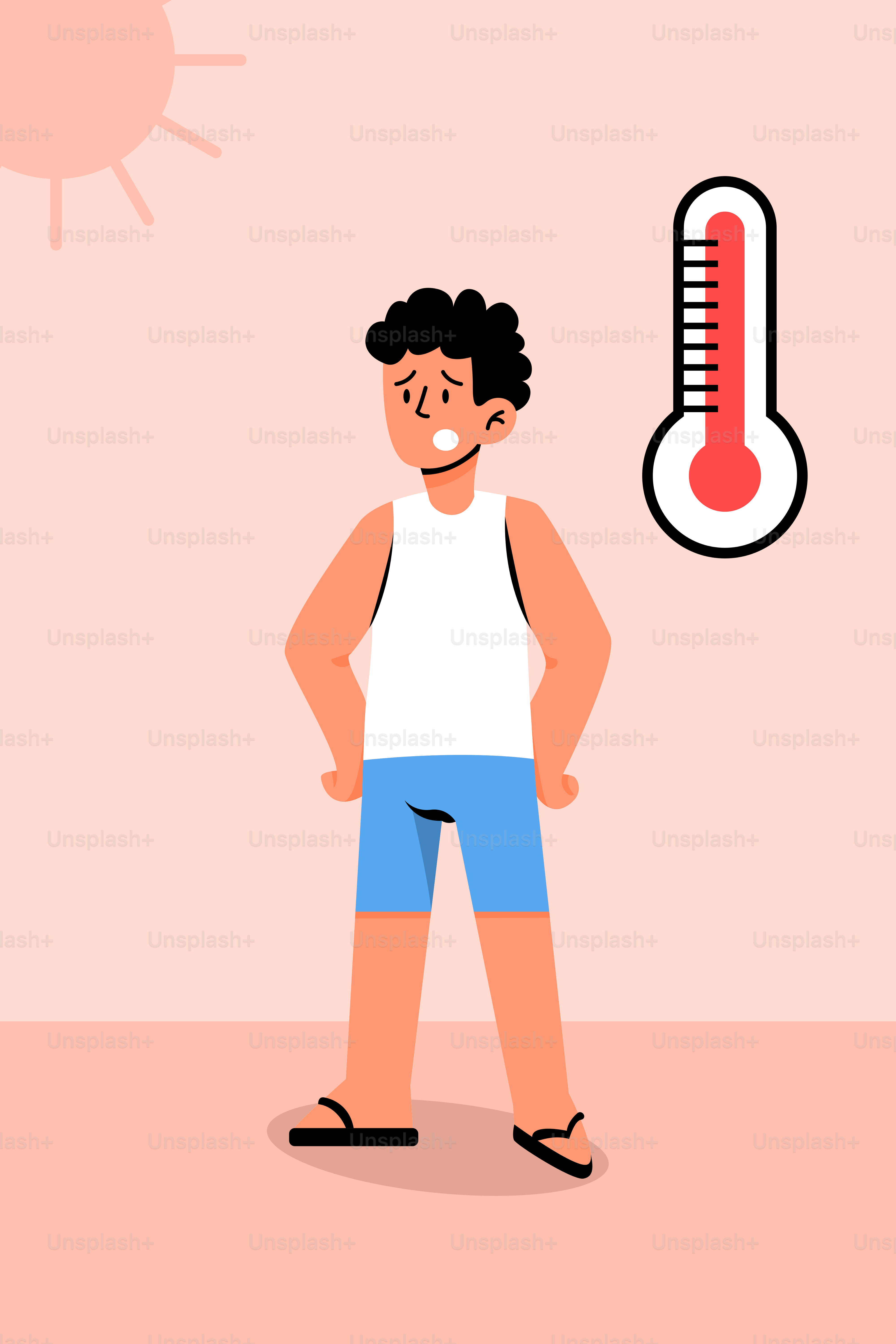 Un homme debout devant un thermomètre