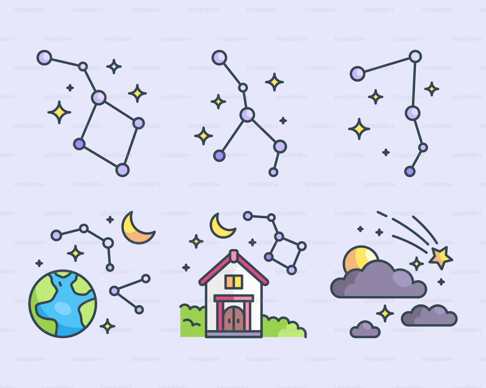 Eine Zeichnung eines Hauses und Sterne