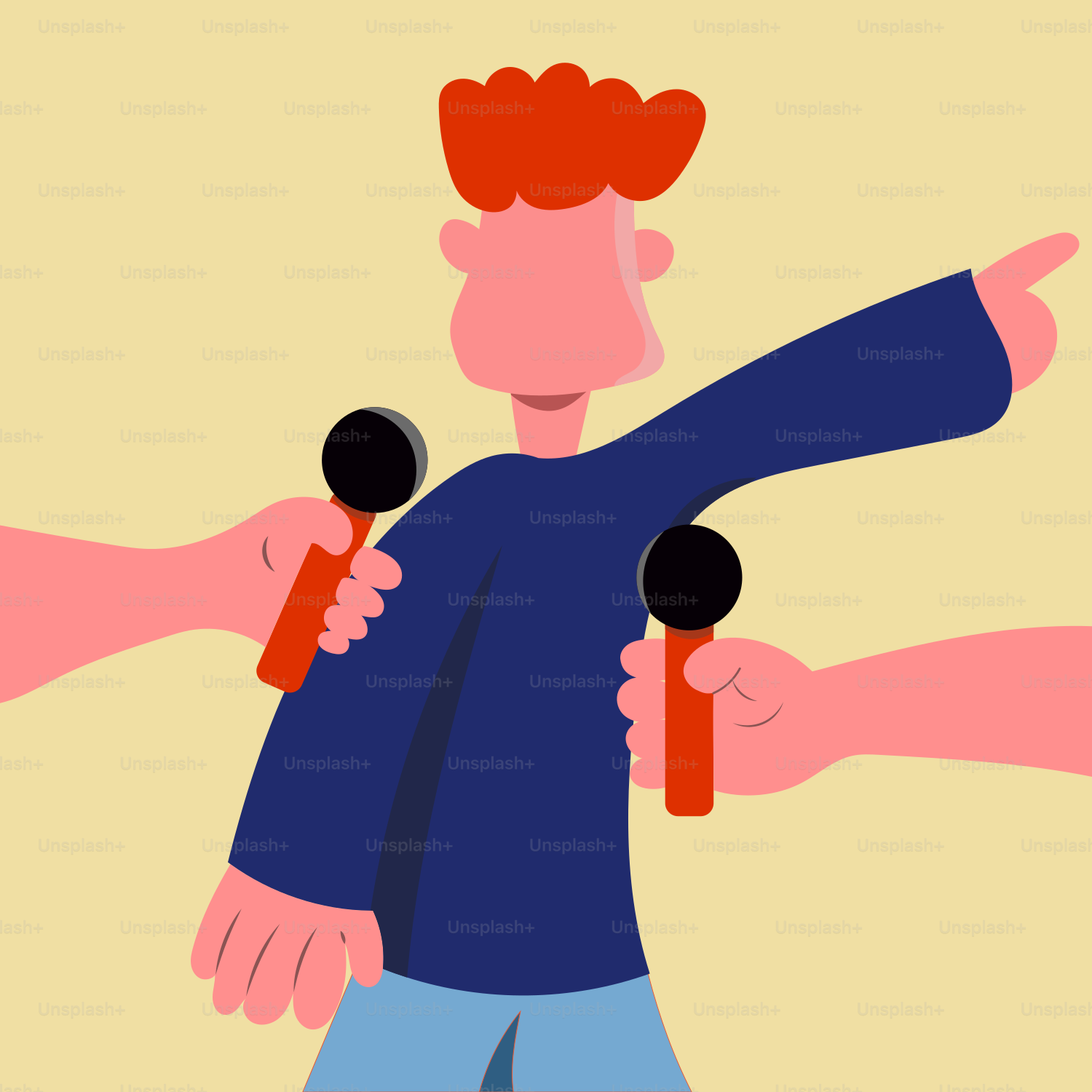 Un hombre con dos micrófonos en las manos