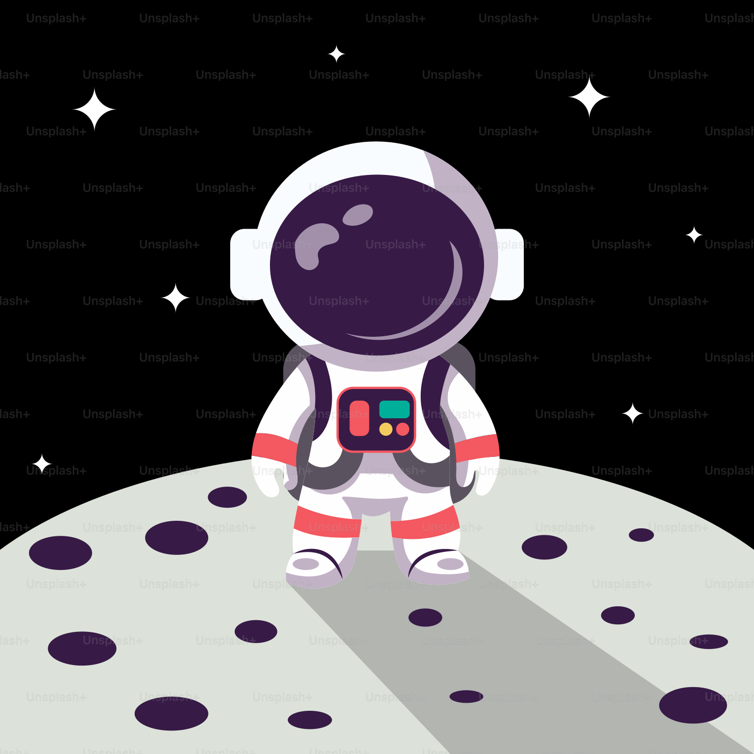 An astronaut is standing on the surface of the moon