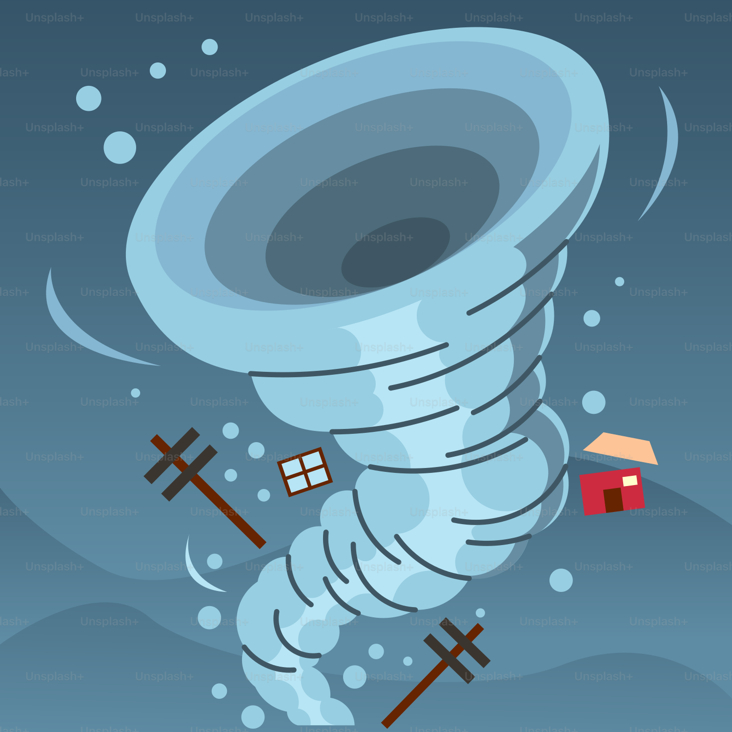 Un'immagine a fumetti di un tornado che esce da un gabinetto