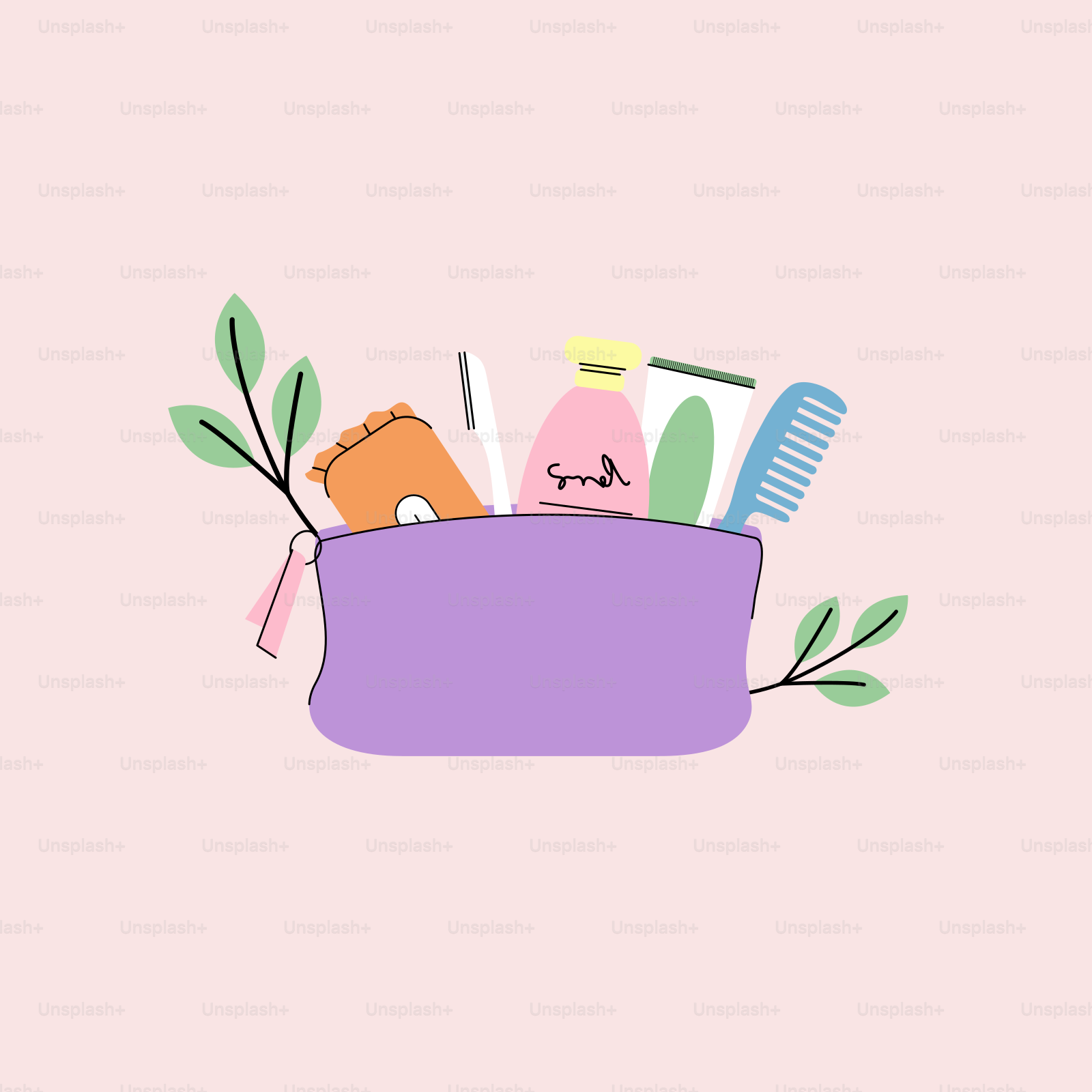 A purple bag filled with lots of different items