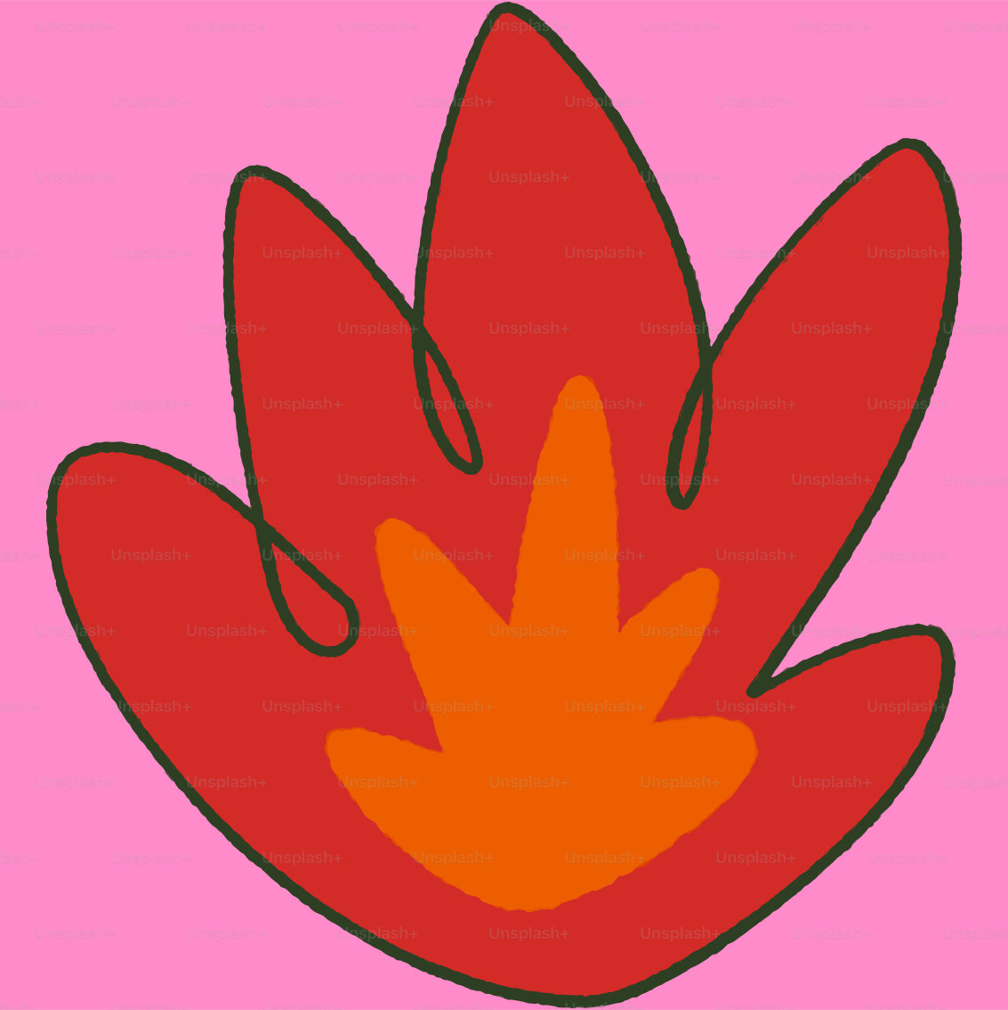 A red and orange flower on a pink background