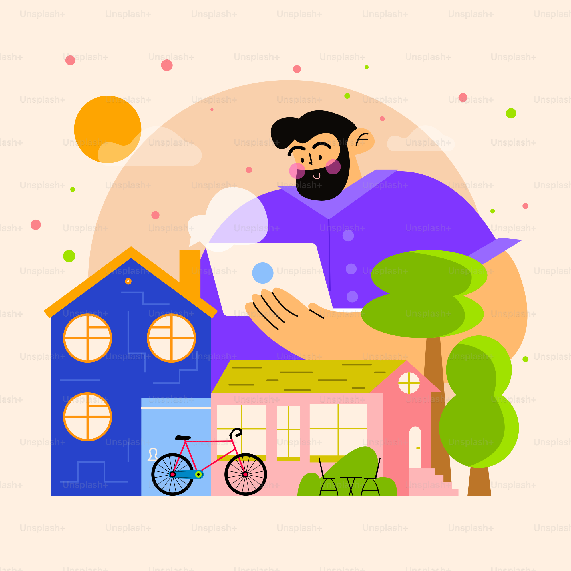 A man sitting on top of a house with a laptop