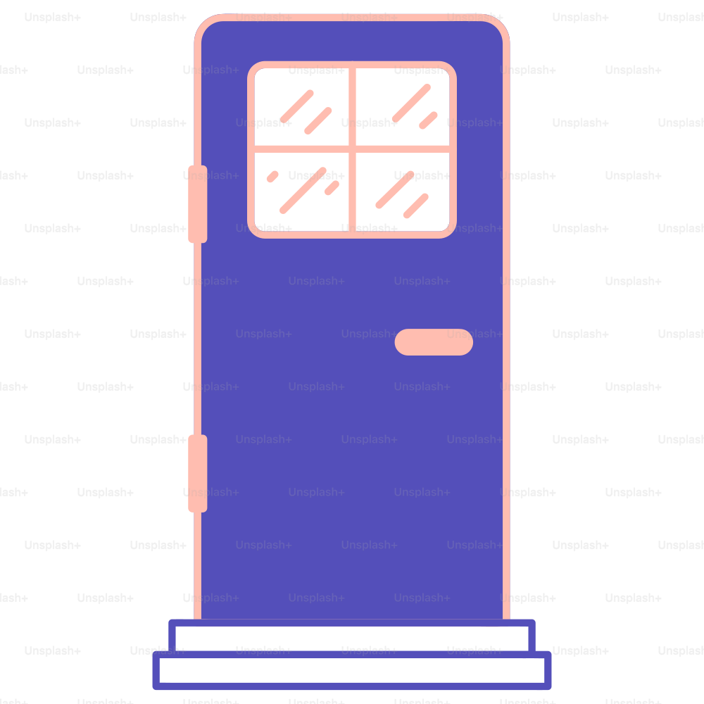 A blue door with a window on top of it