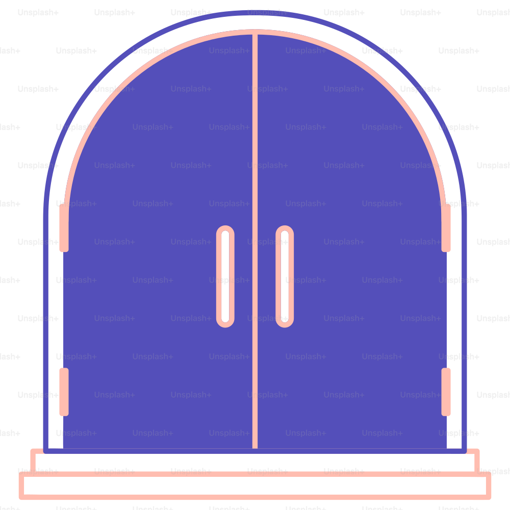 A blue door with a pink border and a white background