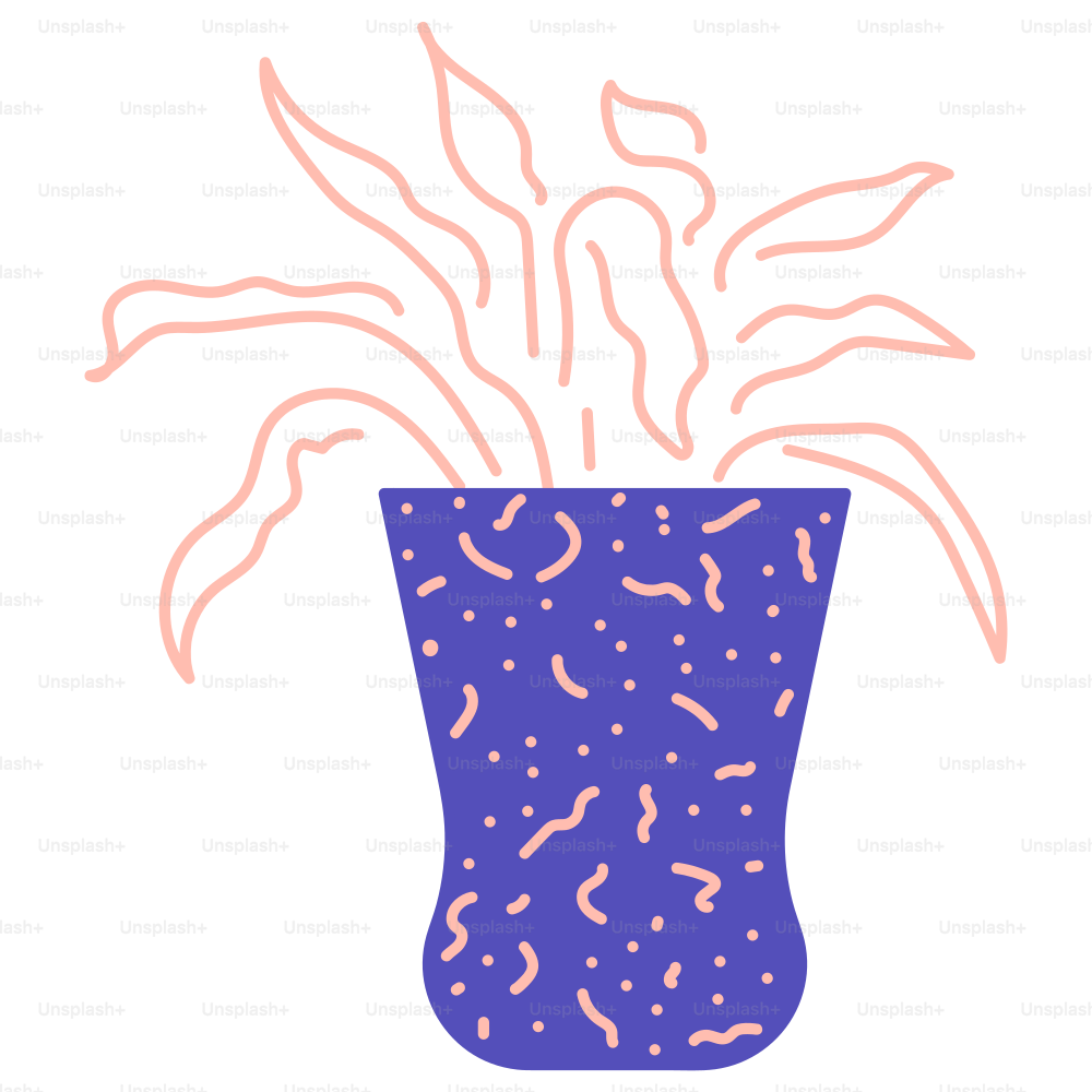 A purple vase with a plant inside of it