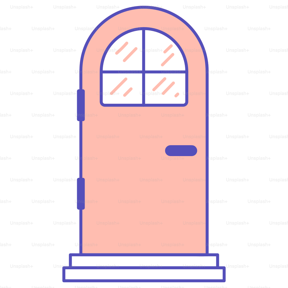A pink door with a window on top of it
