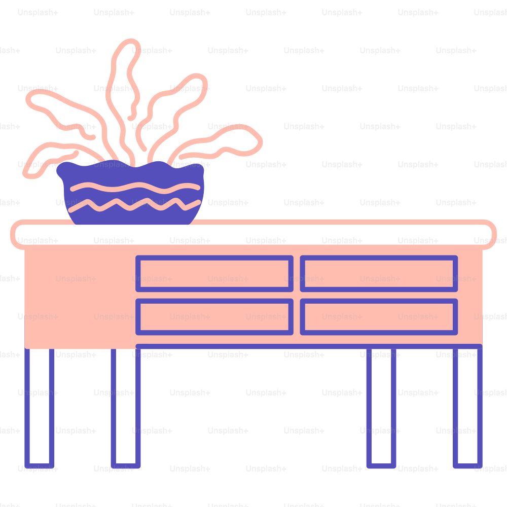 A table with a potted plant on top of it