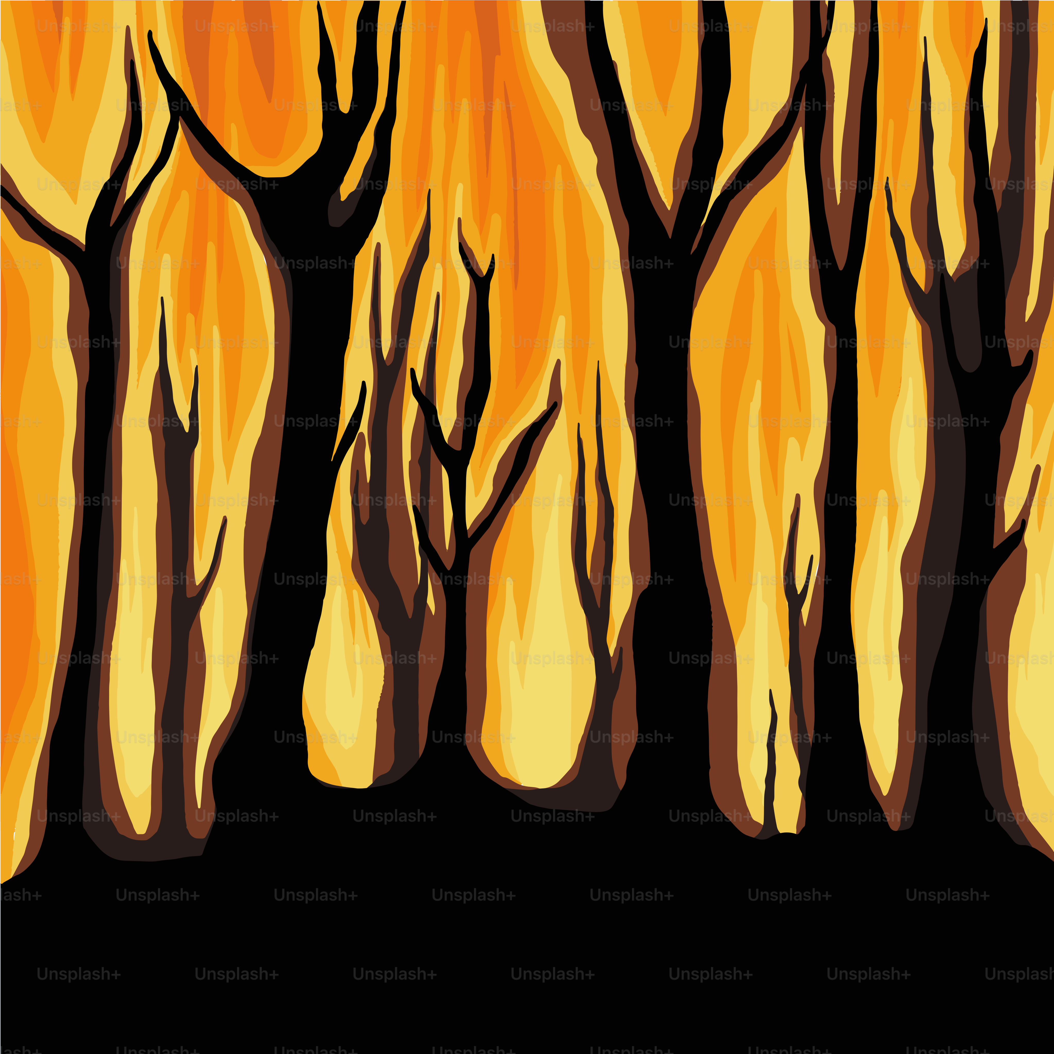 A painting of trees with yellow and orange colors