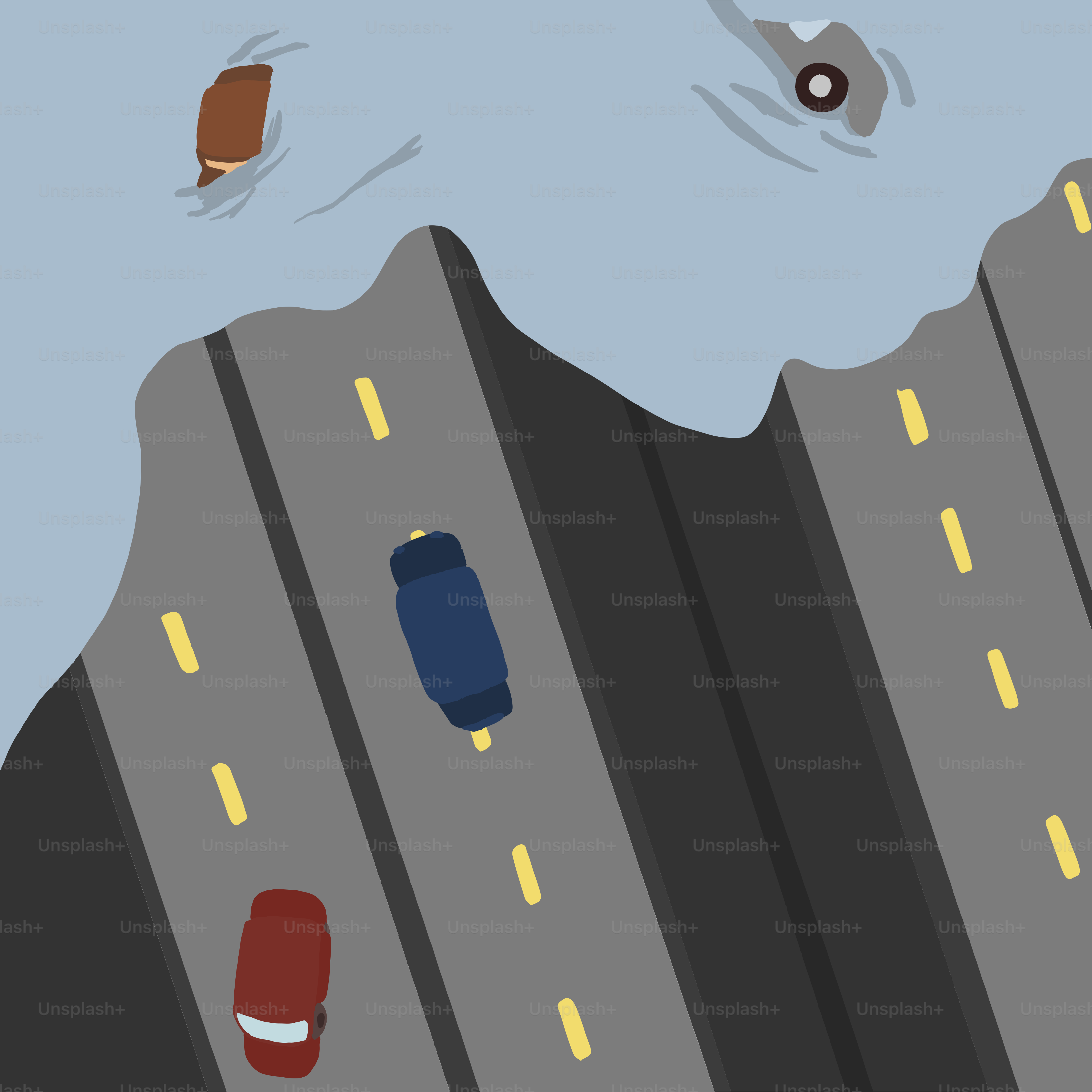 A cartoon of a city street with cars on it