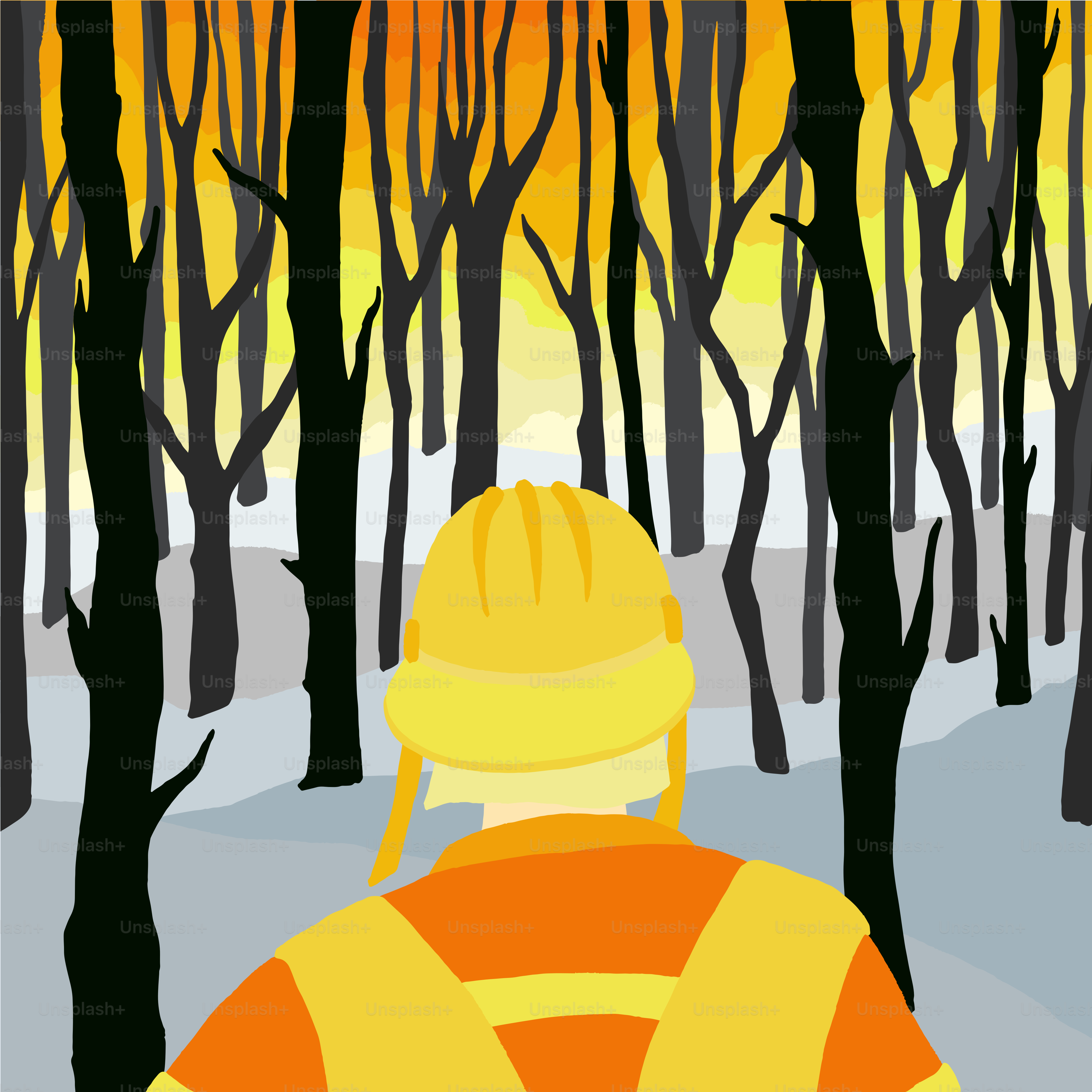 Una persona con un casco de pie en un bosque