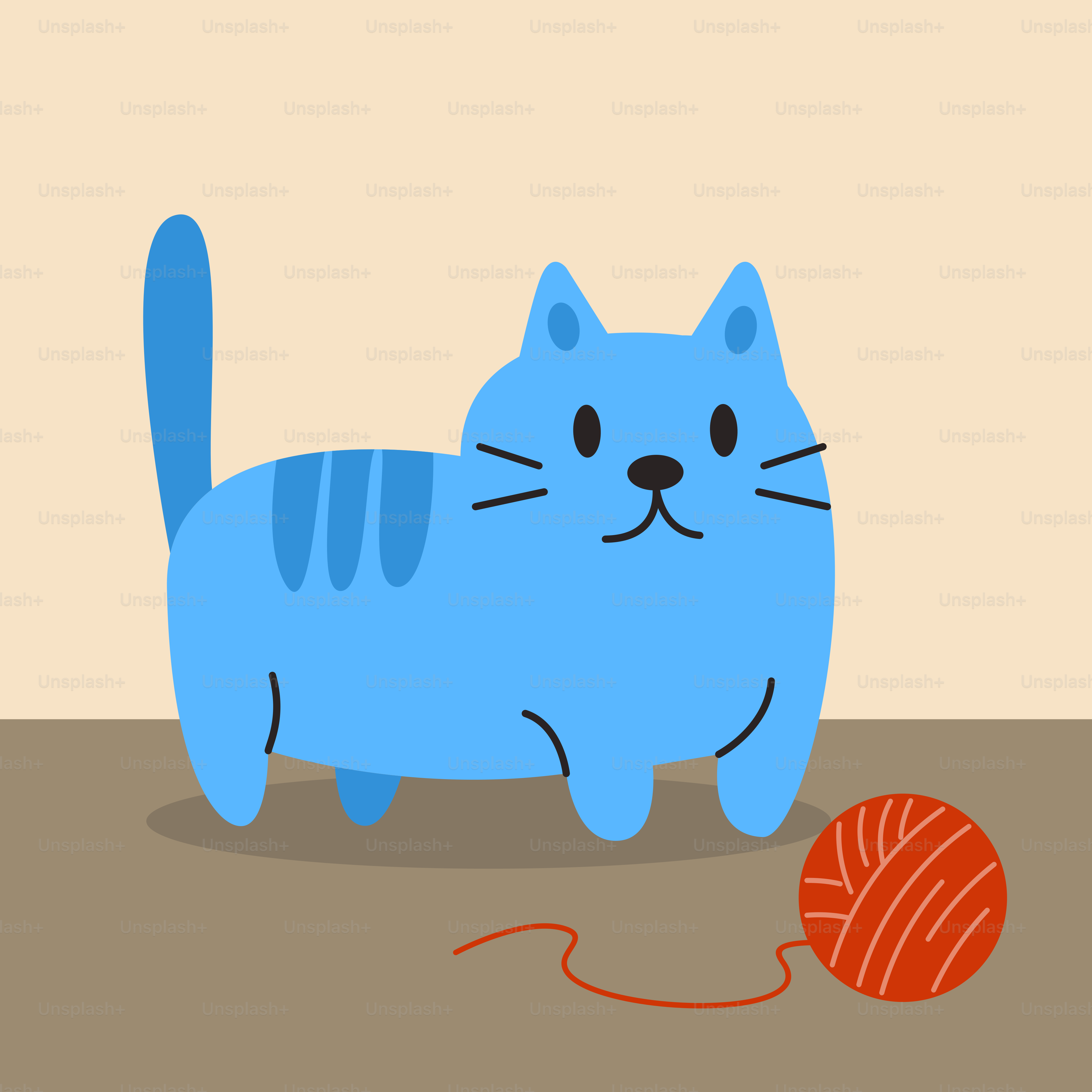 A blue cat is playing with a ball of yarn