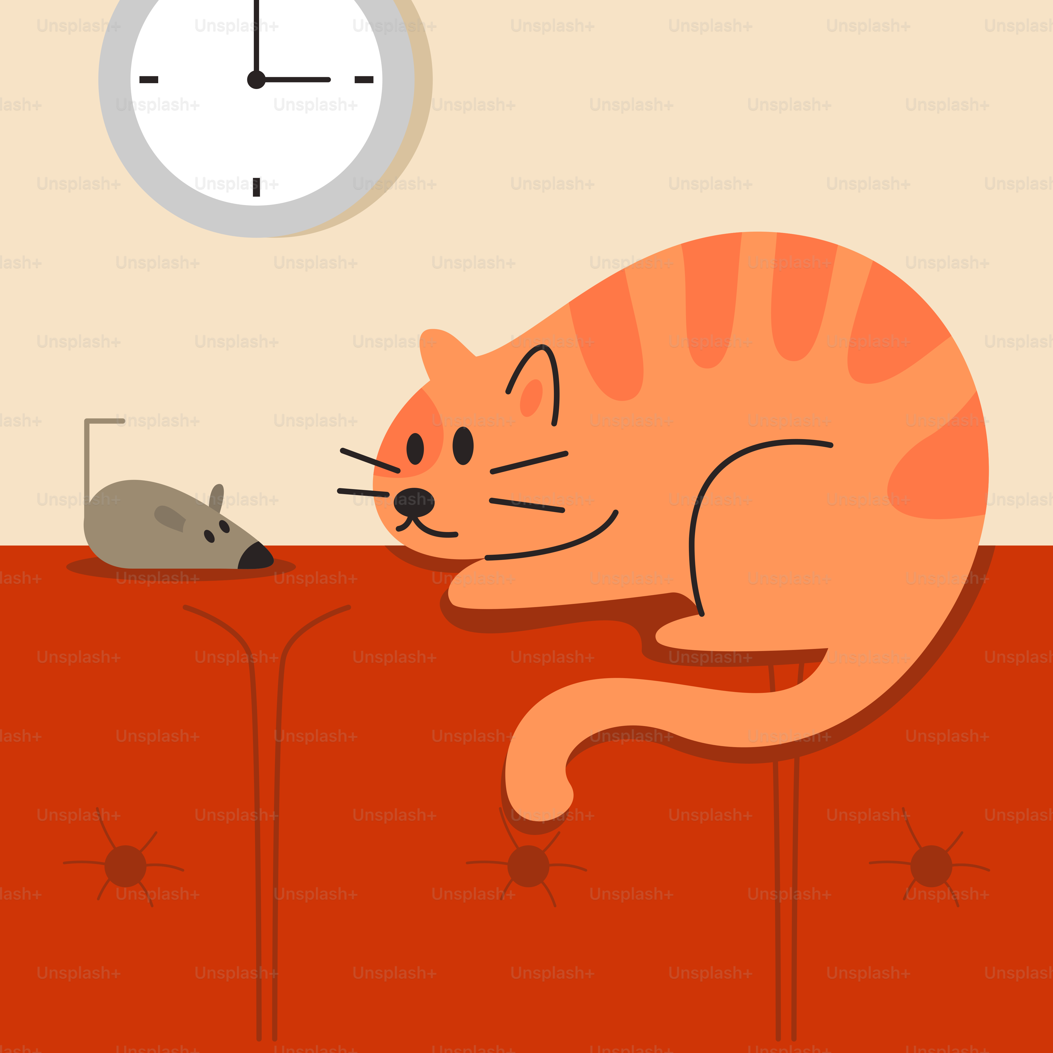 A cat sleeping on a couch next to a mouse