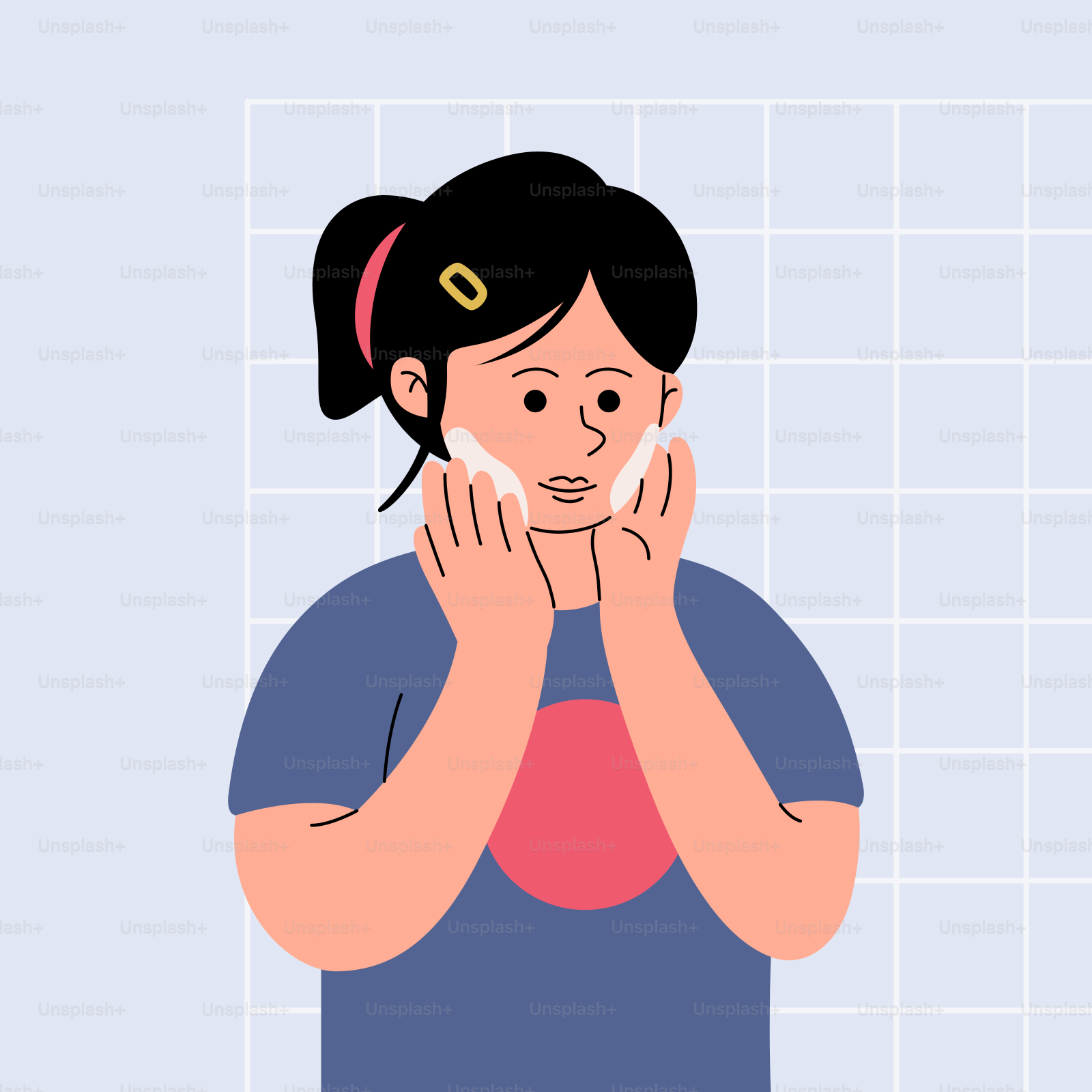 Eine Frau, die ihr Gesicht vor einen Spiegel hält