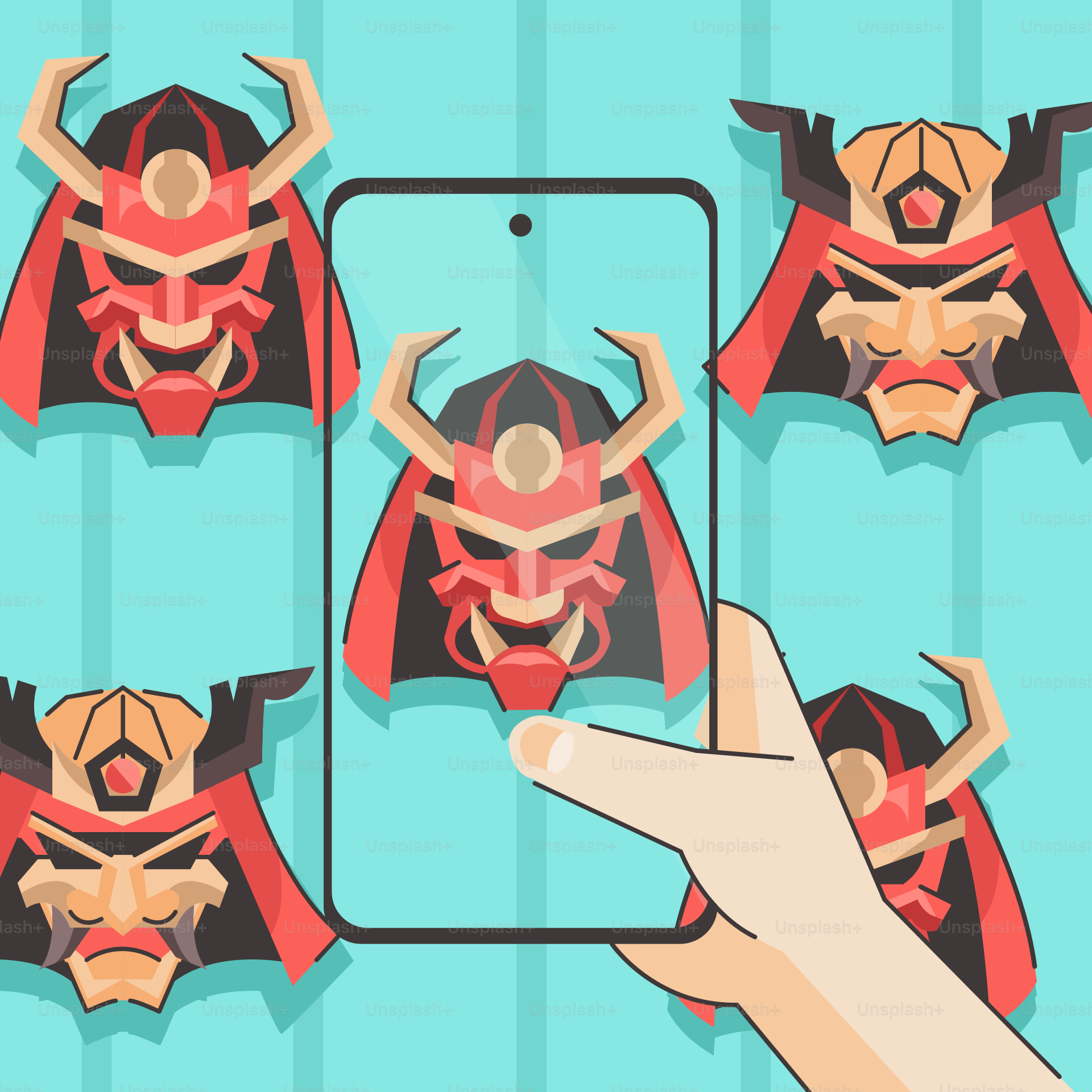 A hand holding a smart phone taking a picture of a cartoon character