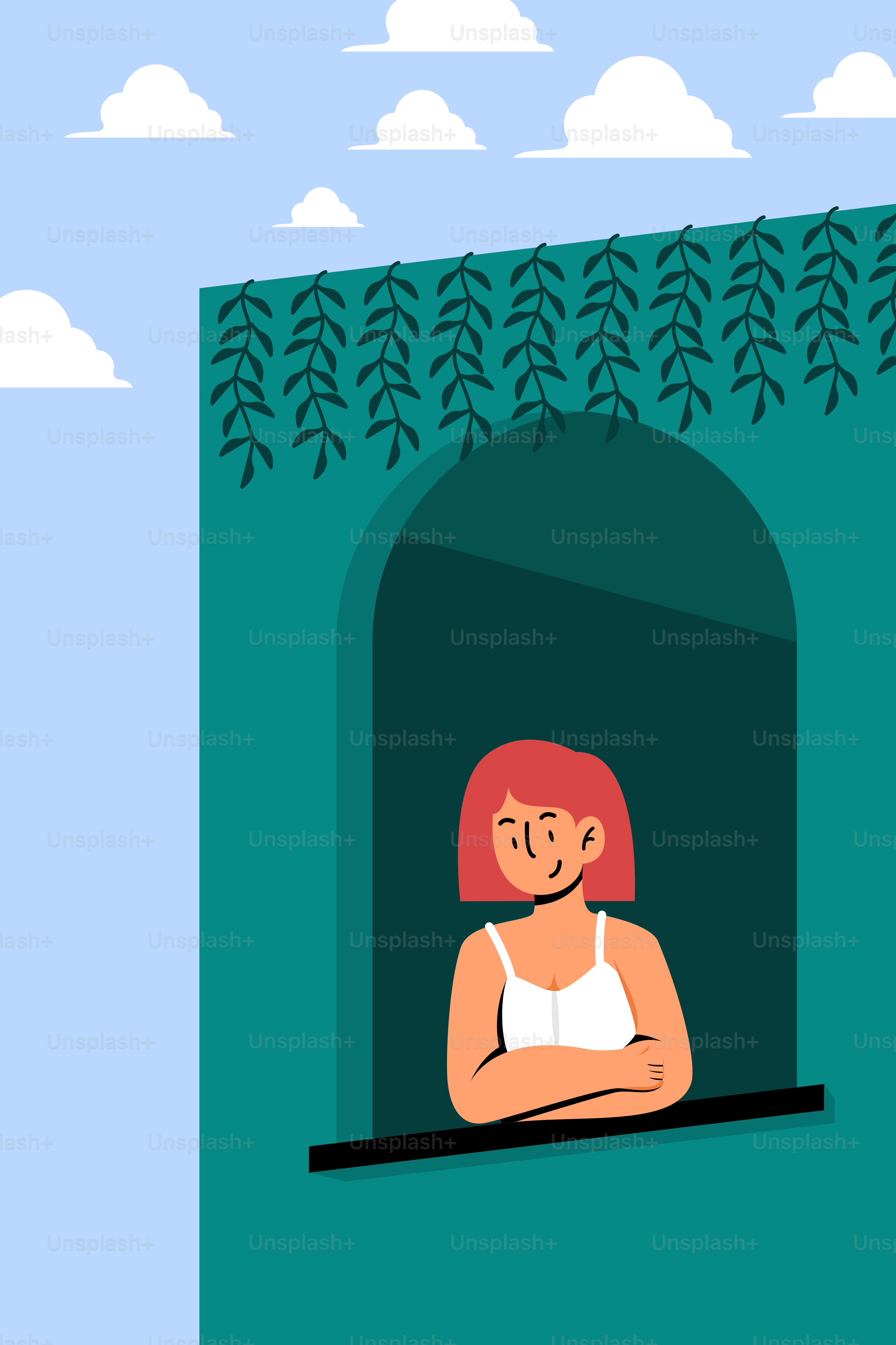 A woman is looking out of a window