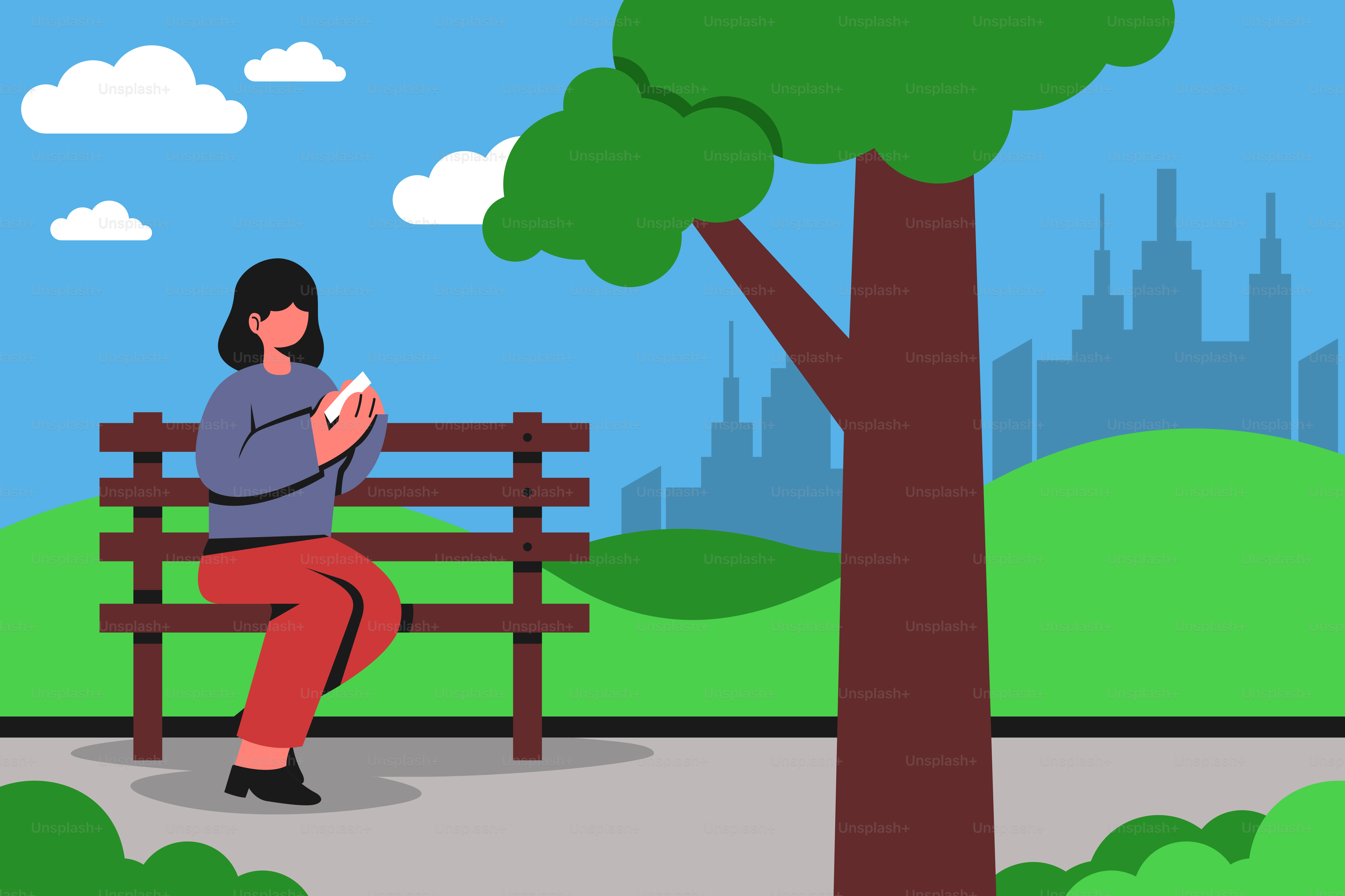 A woman sitting on a bench in a park