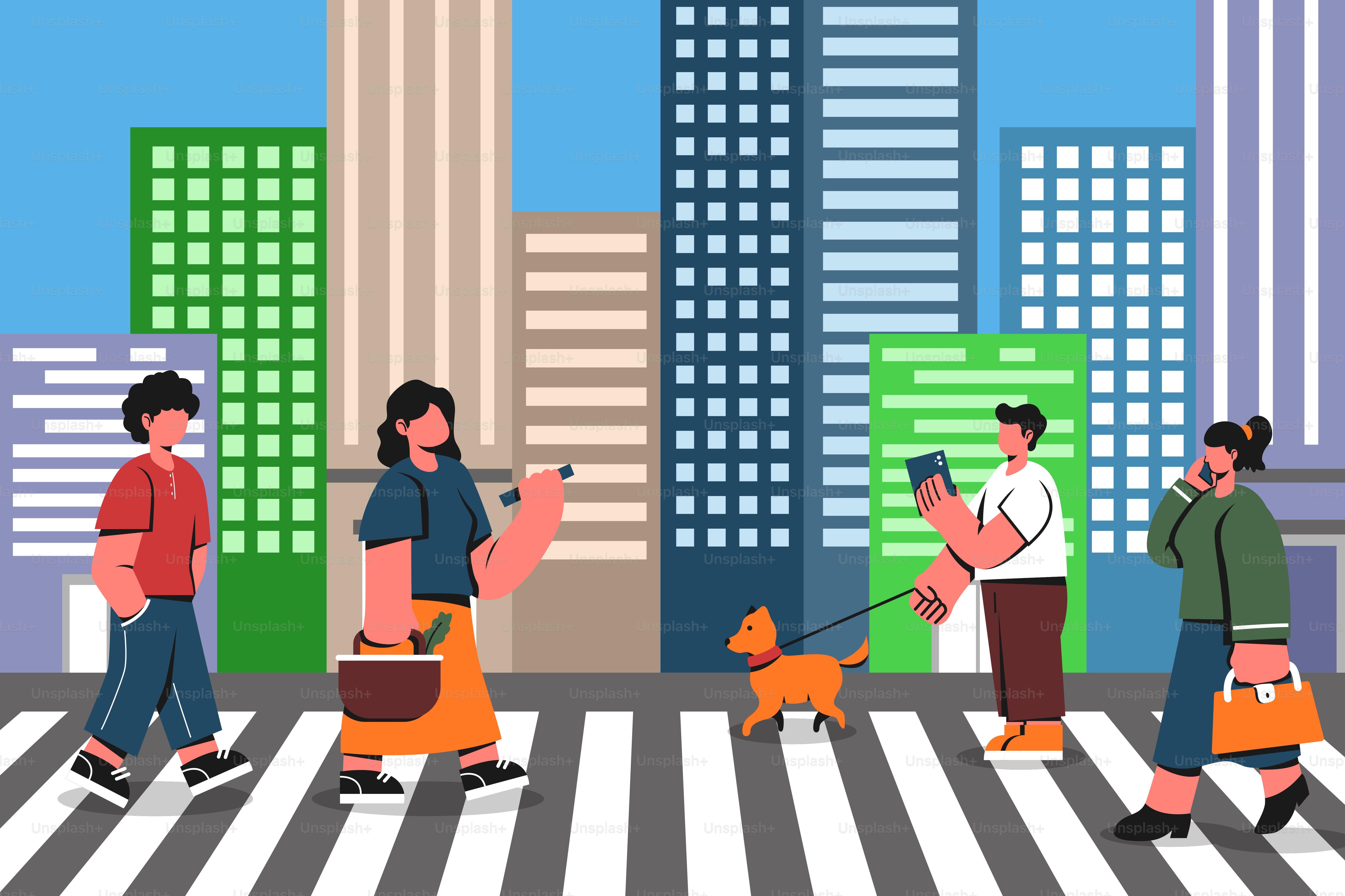 A group of people walking across a cross walk