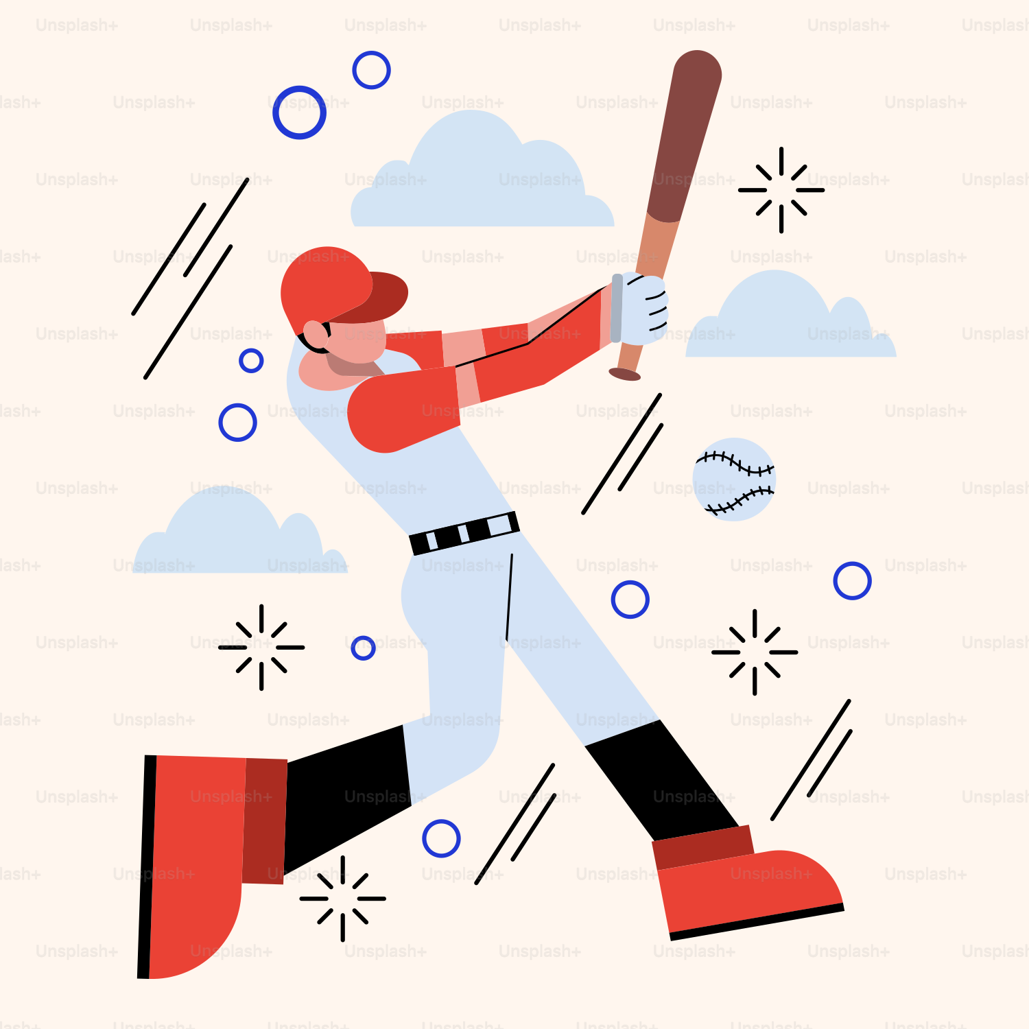 Un jugador de béisbol balanceando un bate a una pelota vector – Imagen de  Ilustración en Unsplash, image size:3000x3000