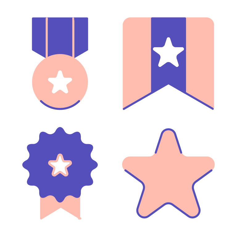 Ein Set aus vier Sternen und Bändern