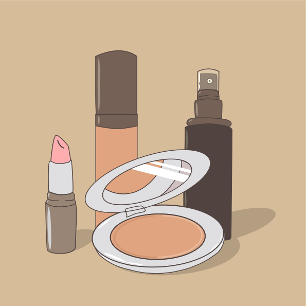 A set of cosmetics on a beige background