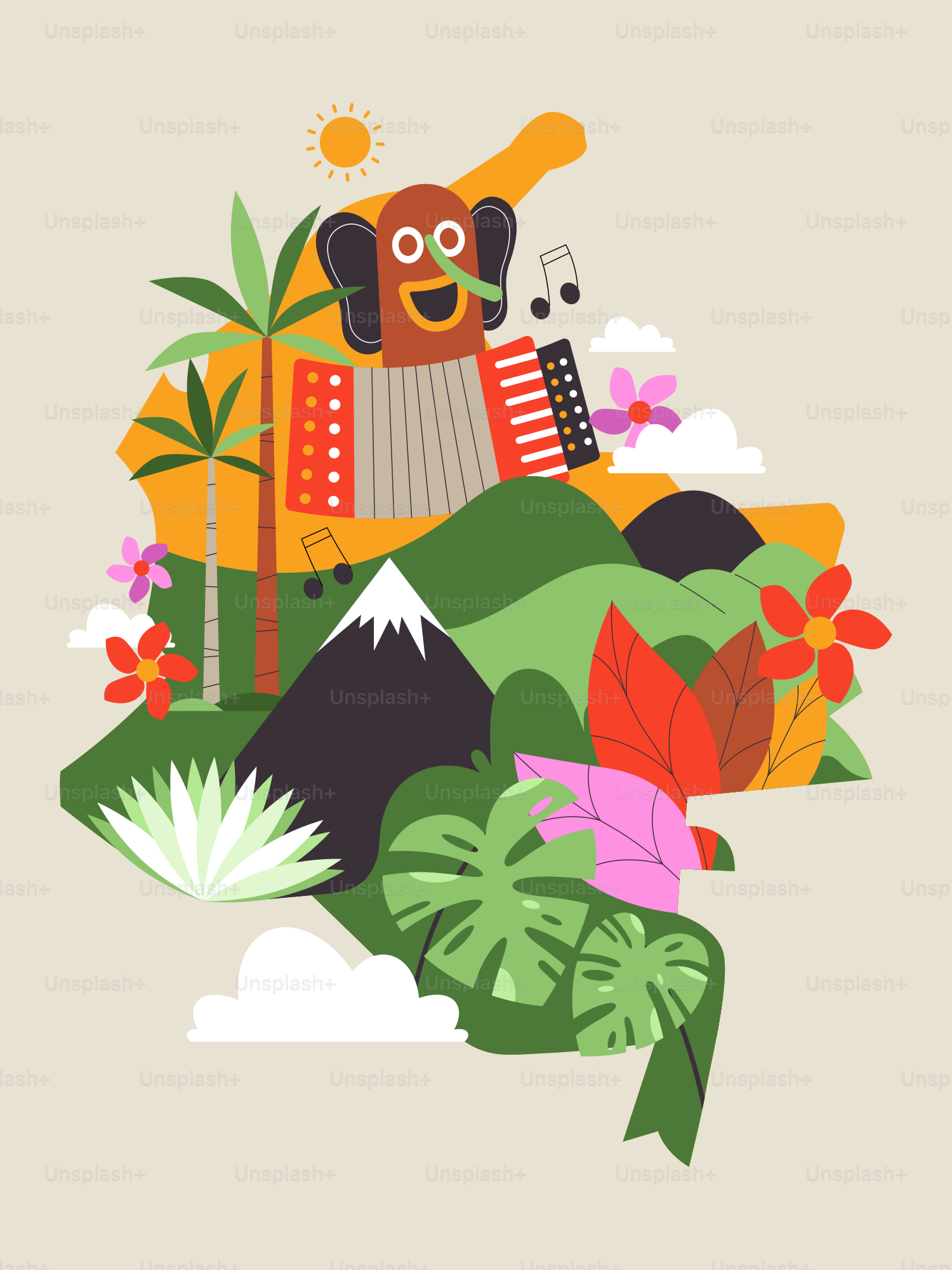 Ein Poster mit einem Hund, der auf einem Berggipfel sitzt