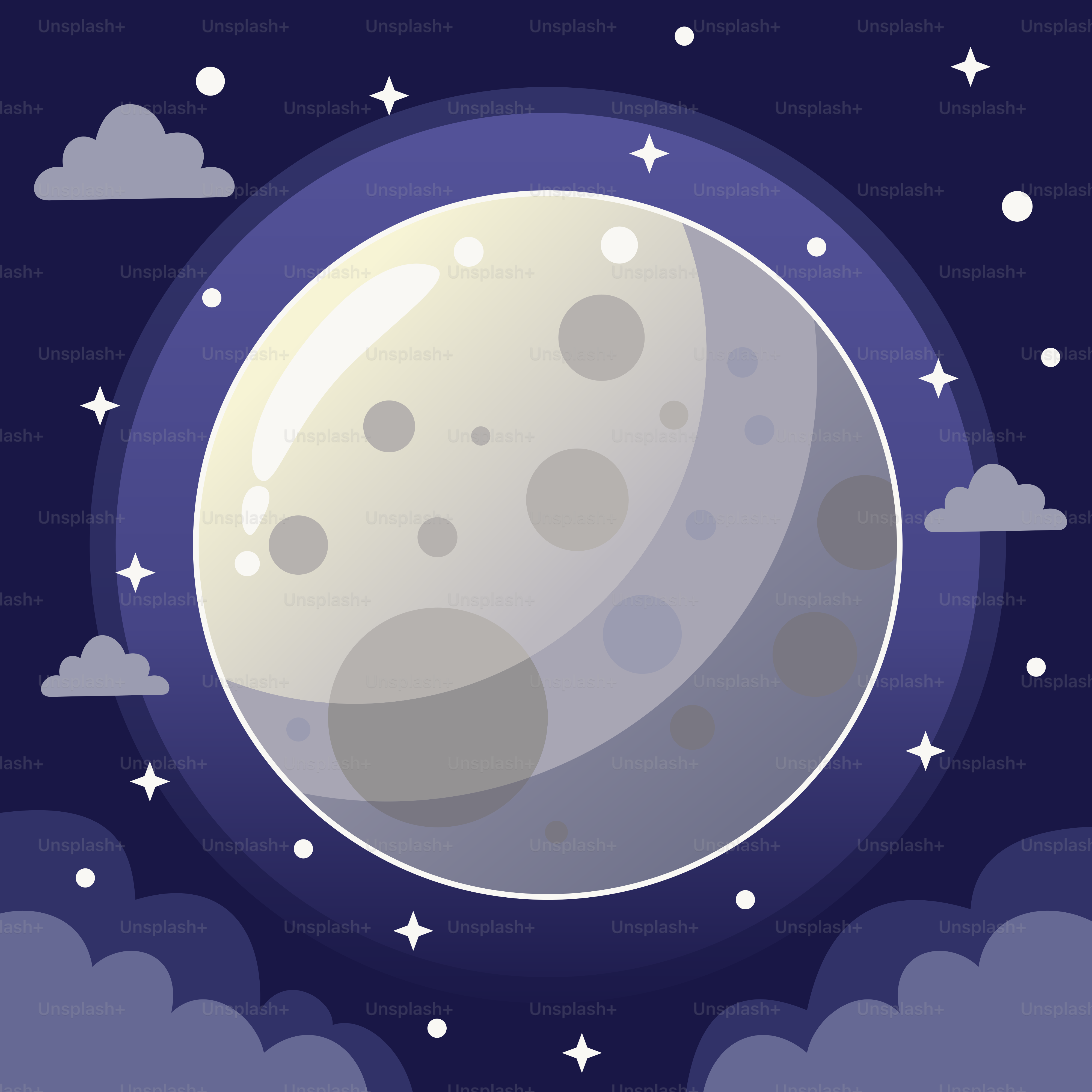 Uma lua cheia no céu noturno com nuvens