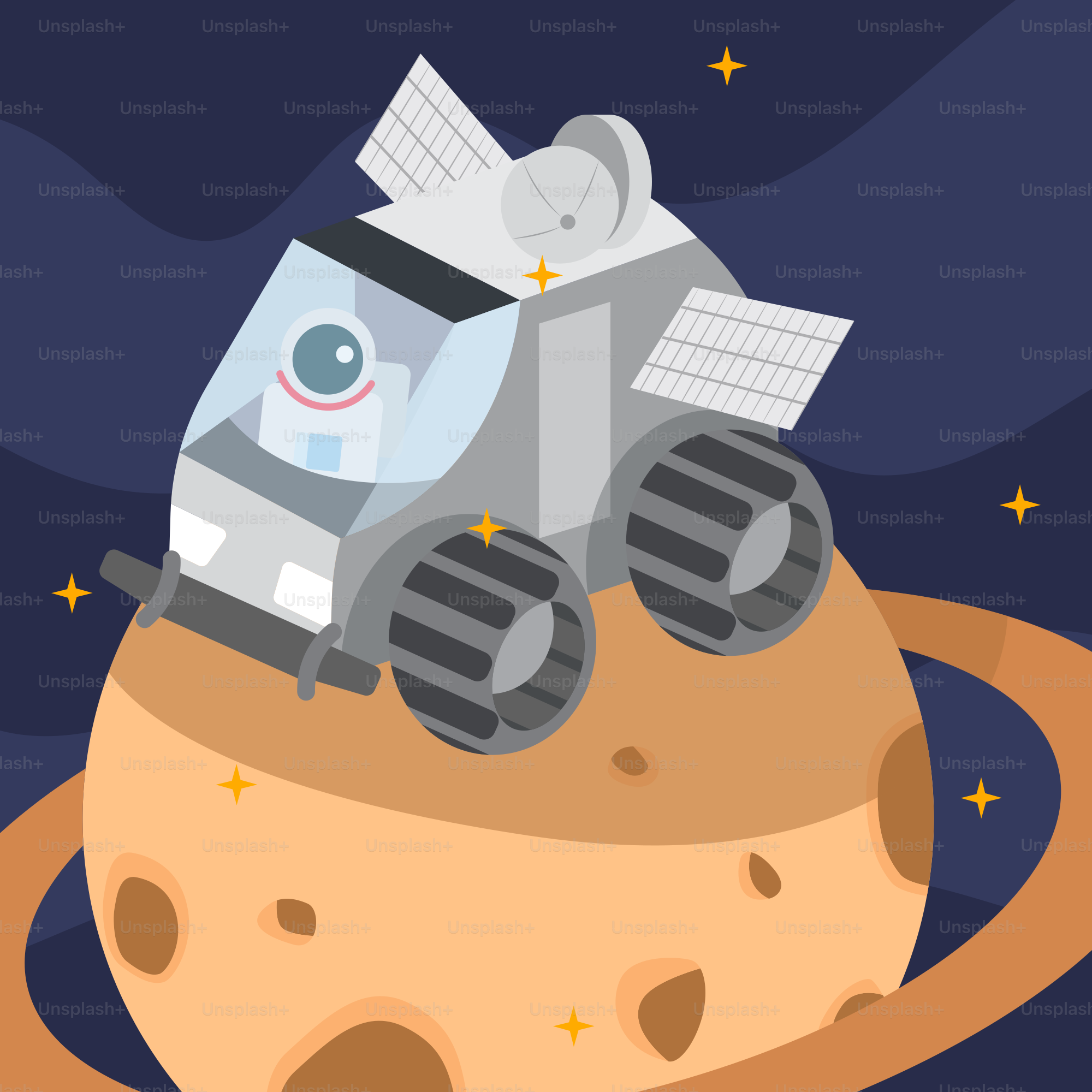 Uma imagem de desenho animado de um veículo espacial no topo de um planeta
