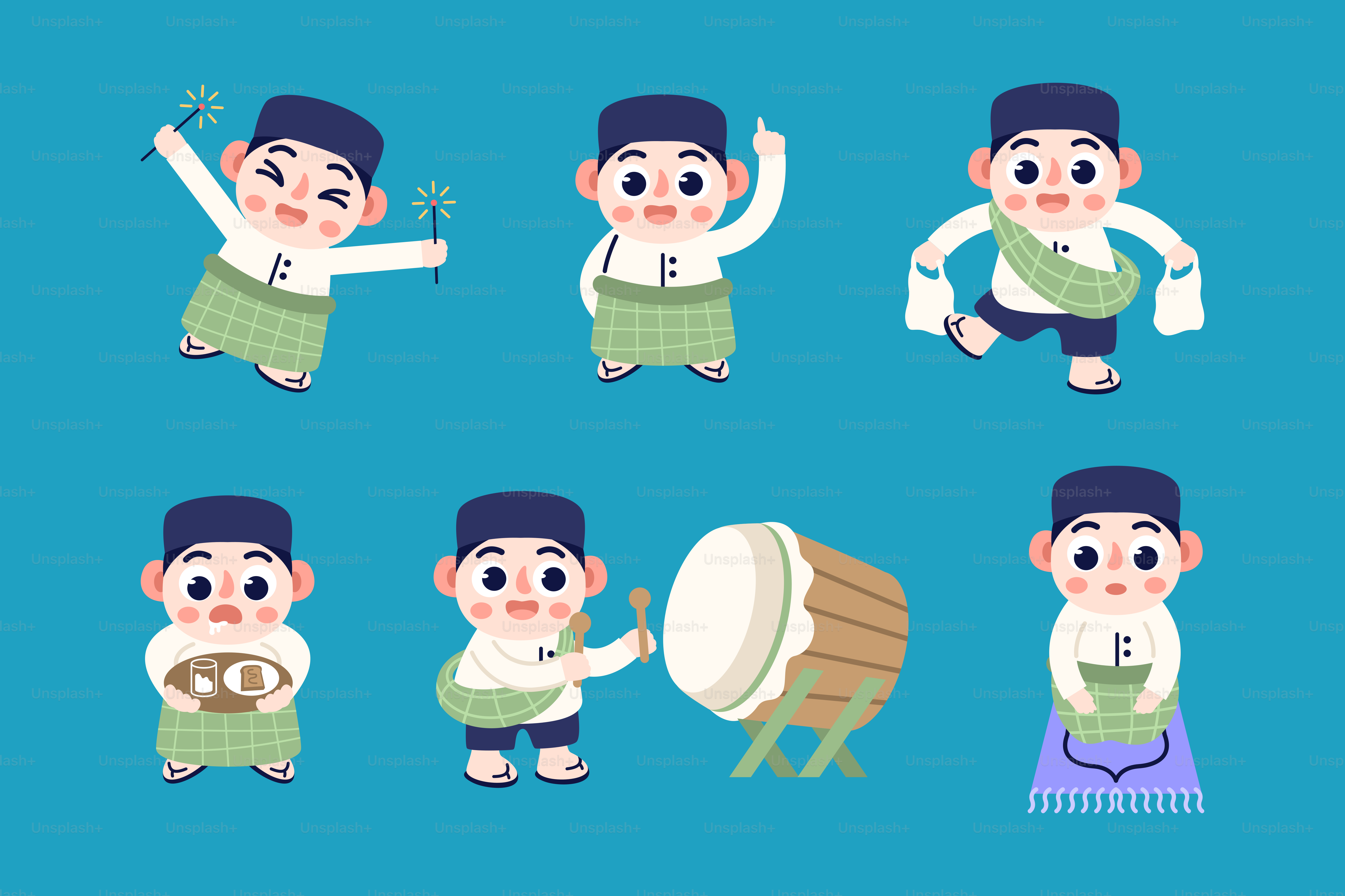 A cartoon character set of a man in various poses