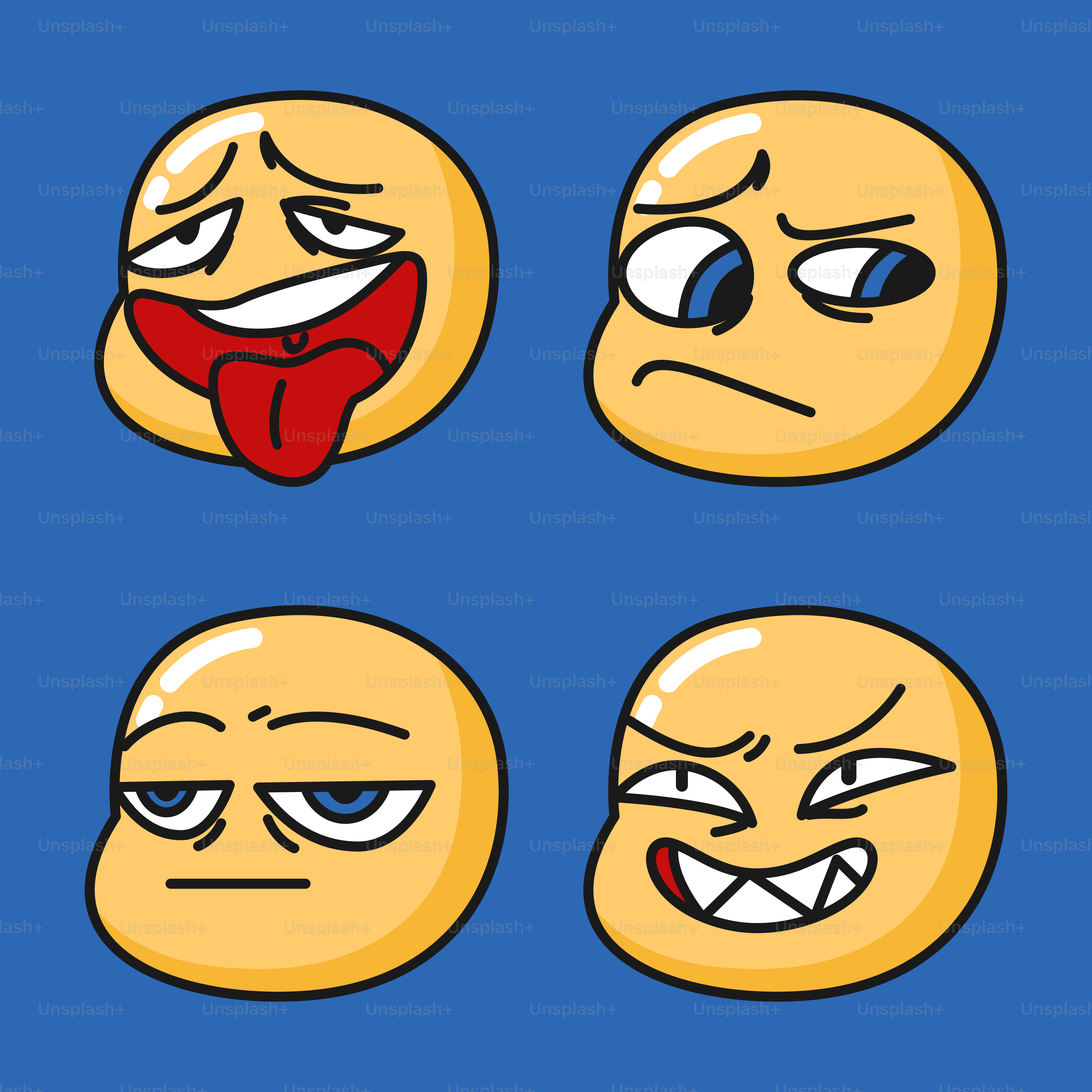 A set of four different faces with different expressions