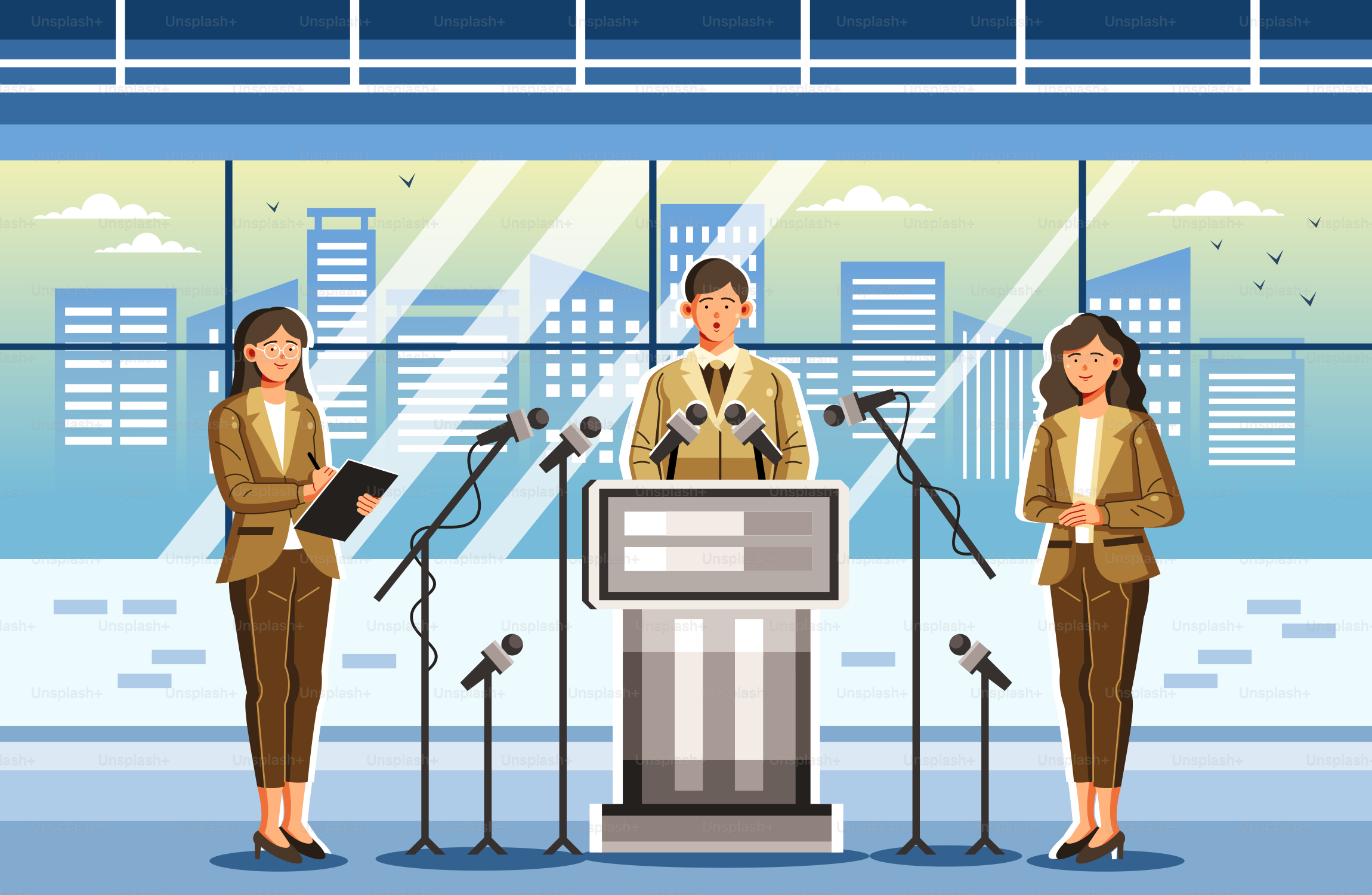 A group of people that are standing in front of microphones