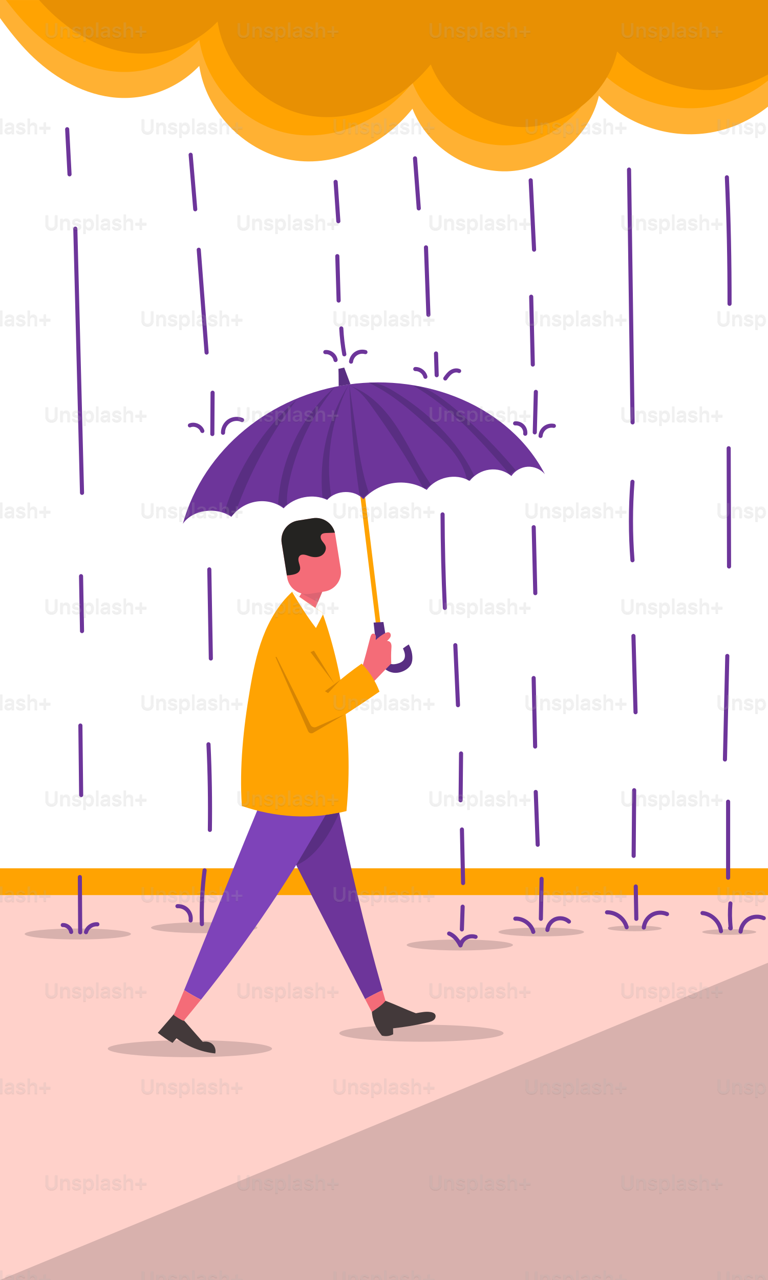 A man walking in the rain with an umbrella