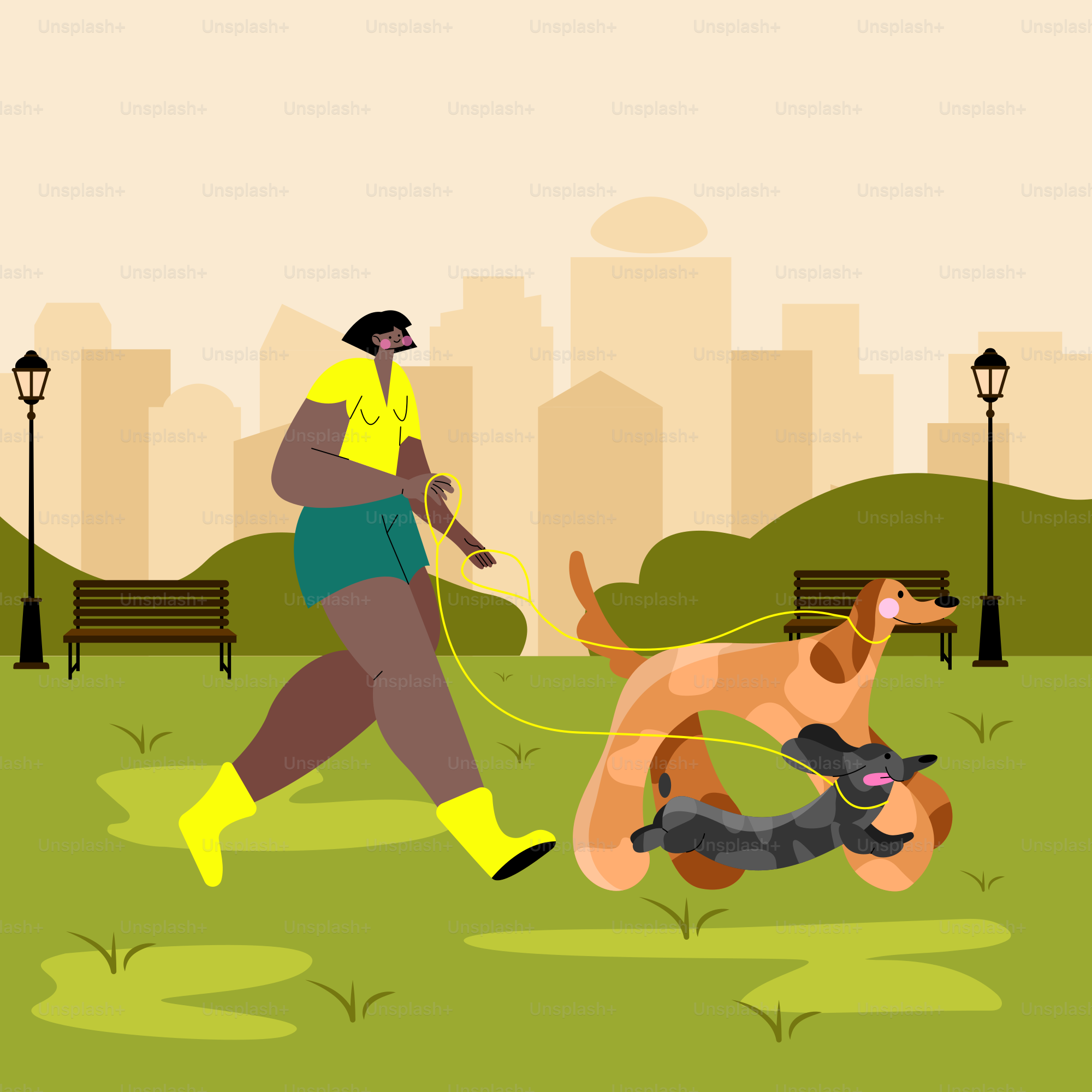 A man running with a dog in a park