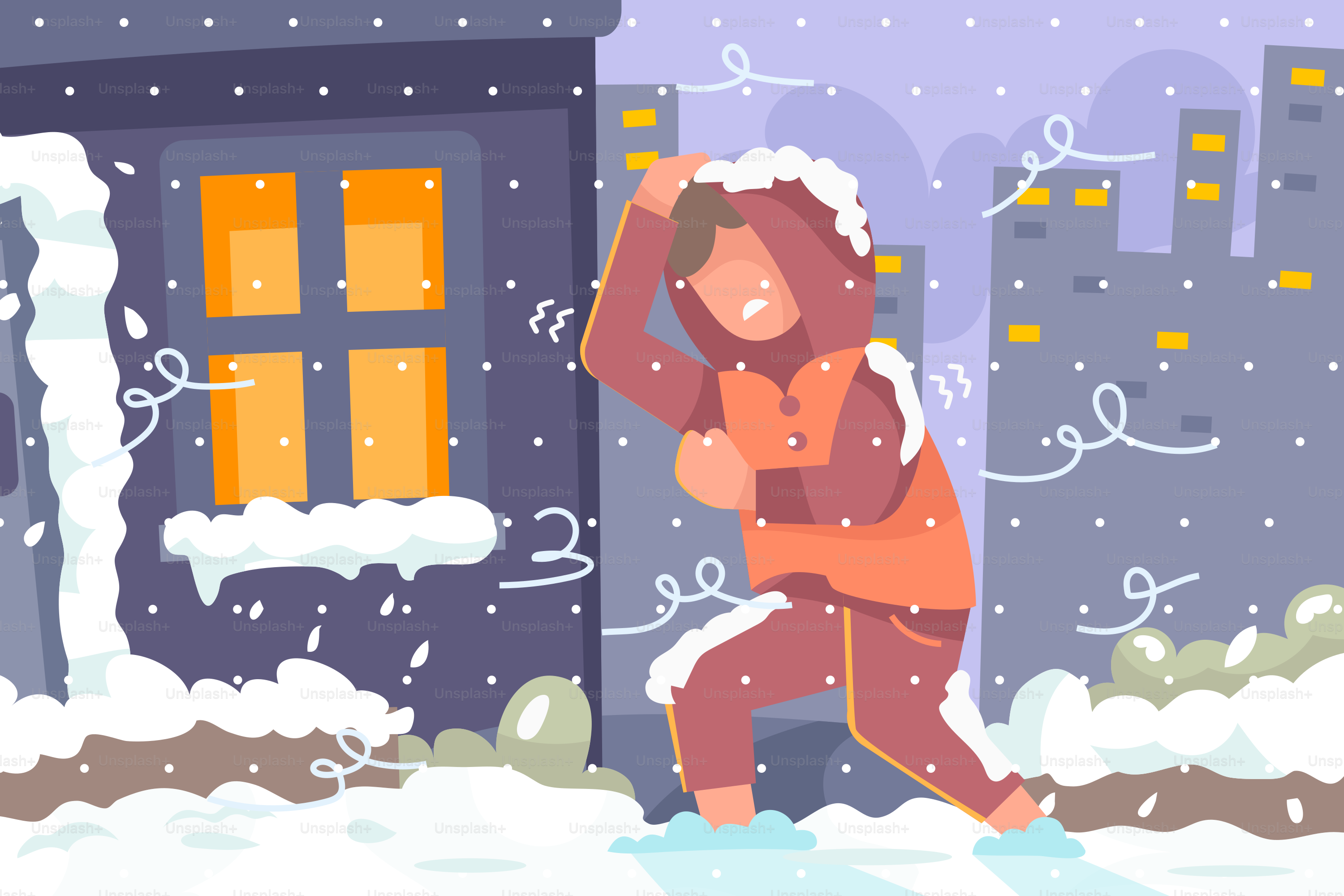 Un homme marche dans la neige devant un bâtiment