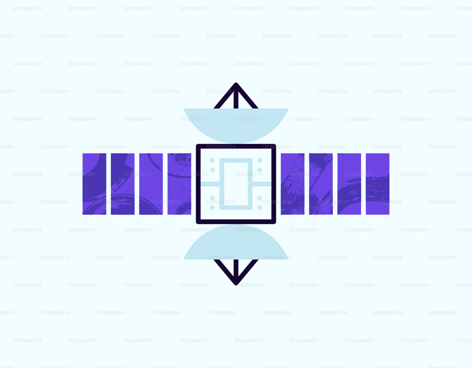 A purple and white image of a satellite