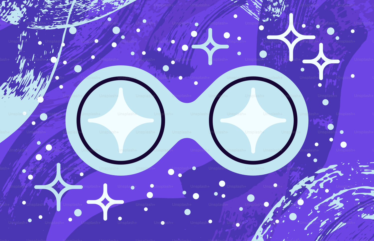 Un fondo morado con estrellas y un par de prismáticos