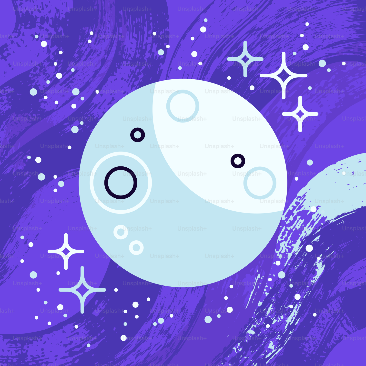 Un fondo morado con estrellas y un objeto blanco