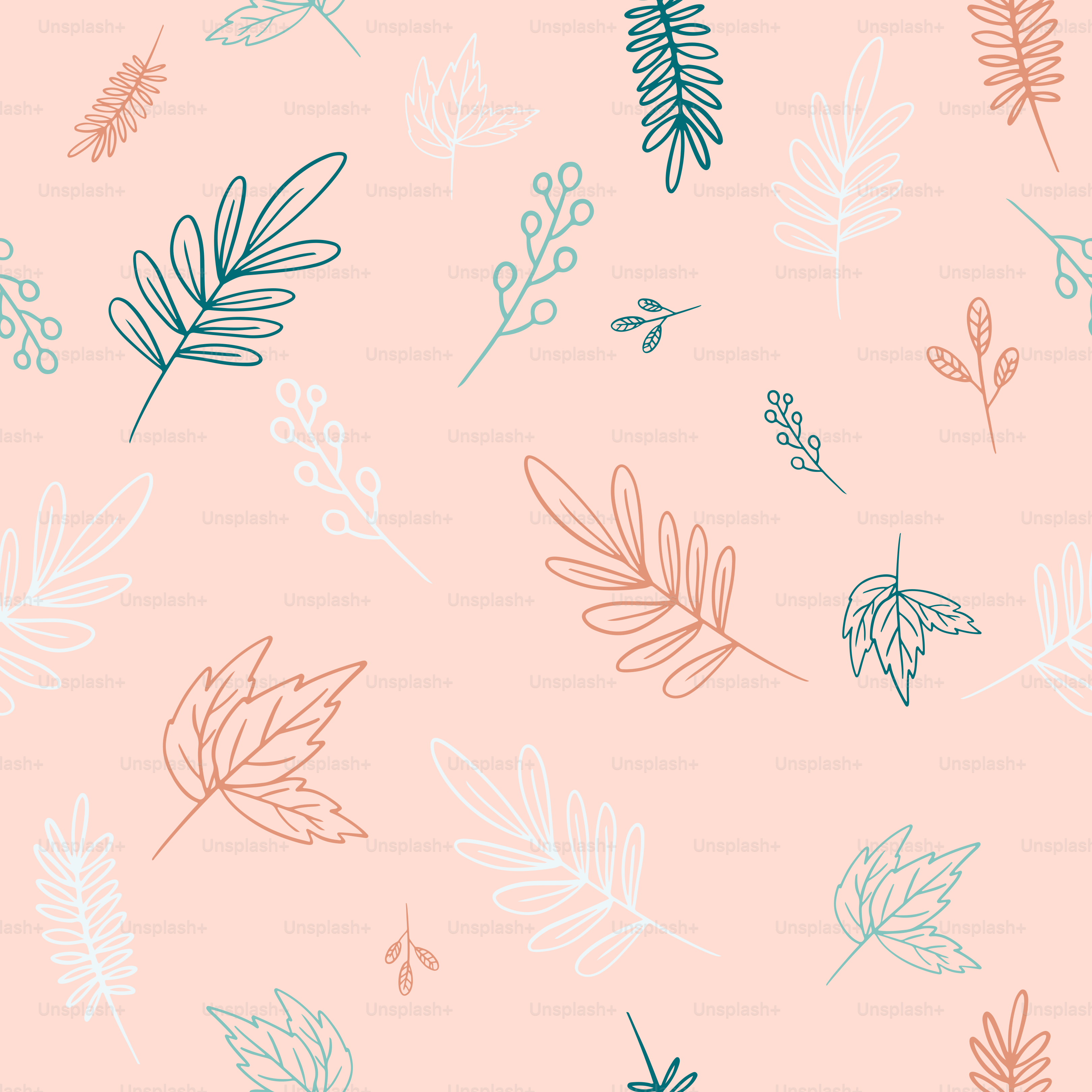 A pink background with leaves and plants on it