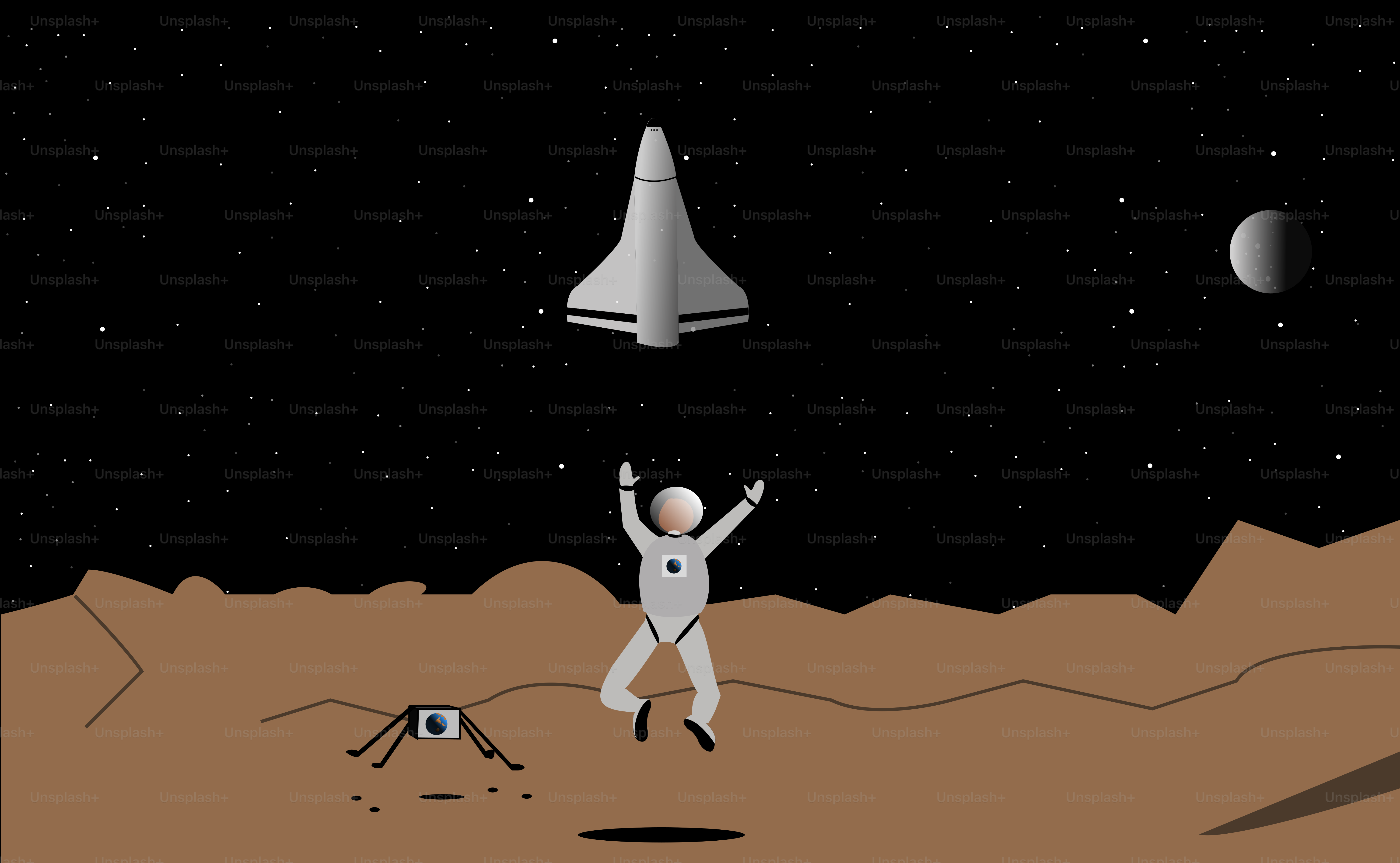 Um homem em um traje espacial em pé no topo de um deserto